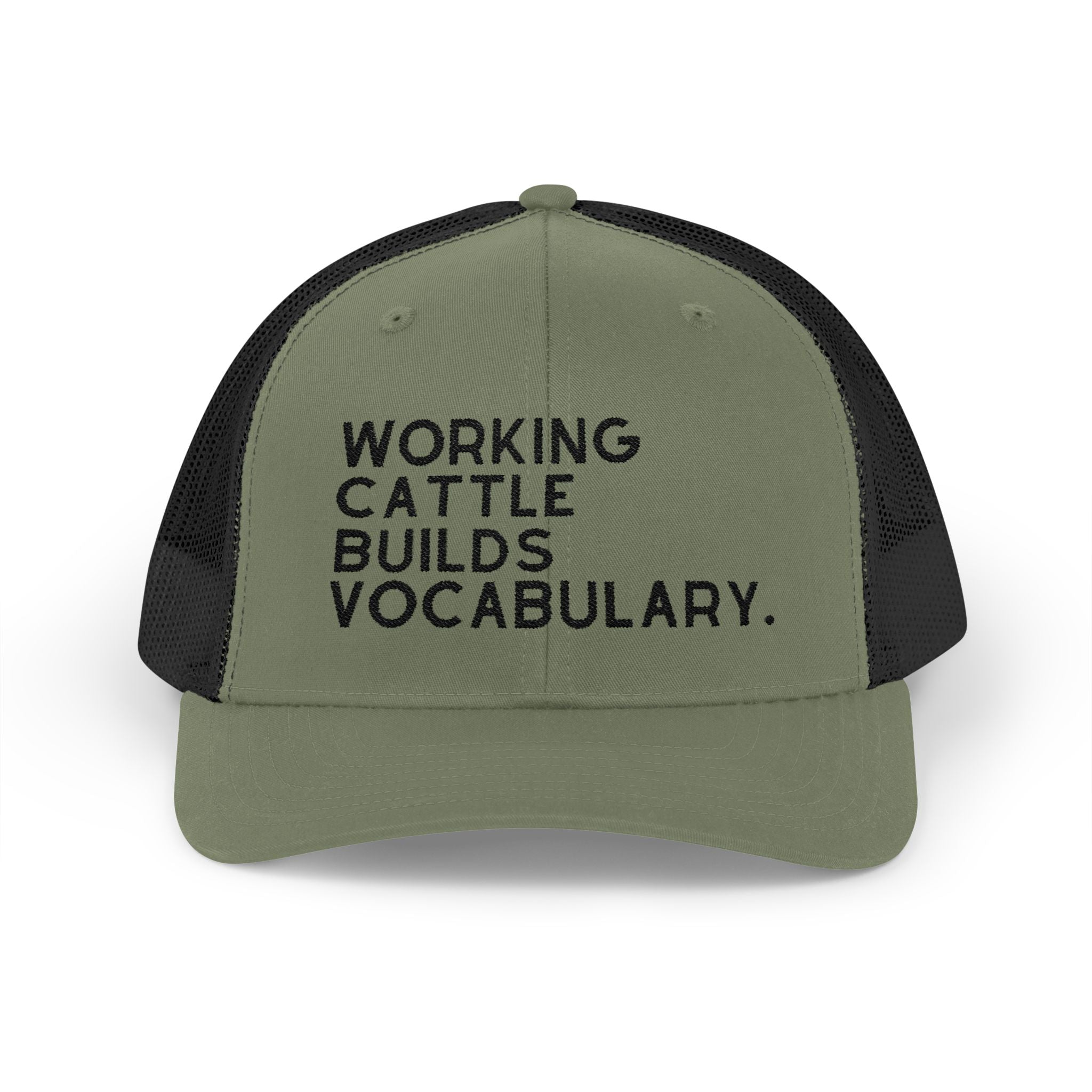 Embroidered Working Cattle Builds Vocabulary Trucker Hat [23 Colors] Embroidered TCC Hat The Cinchy Cowgirl - Print