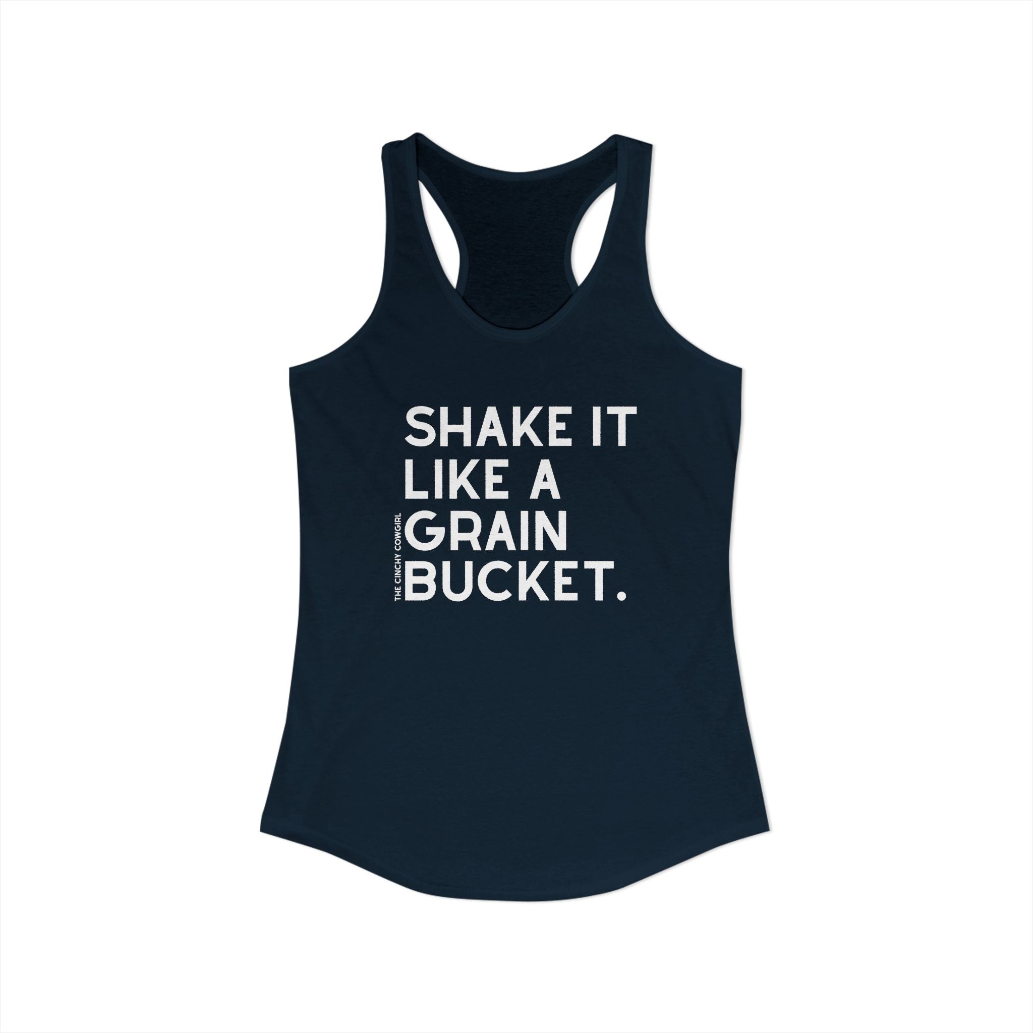 Shake It Like A Grain Bucket Racerback Tank Tank Top The Cinchy Cowgirl - Print XS Solid Midnight Navy