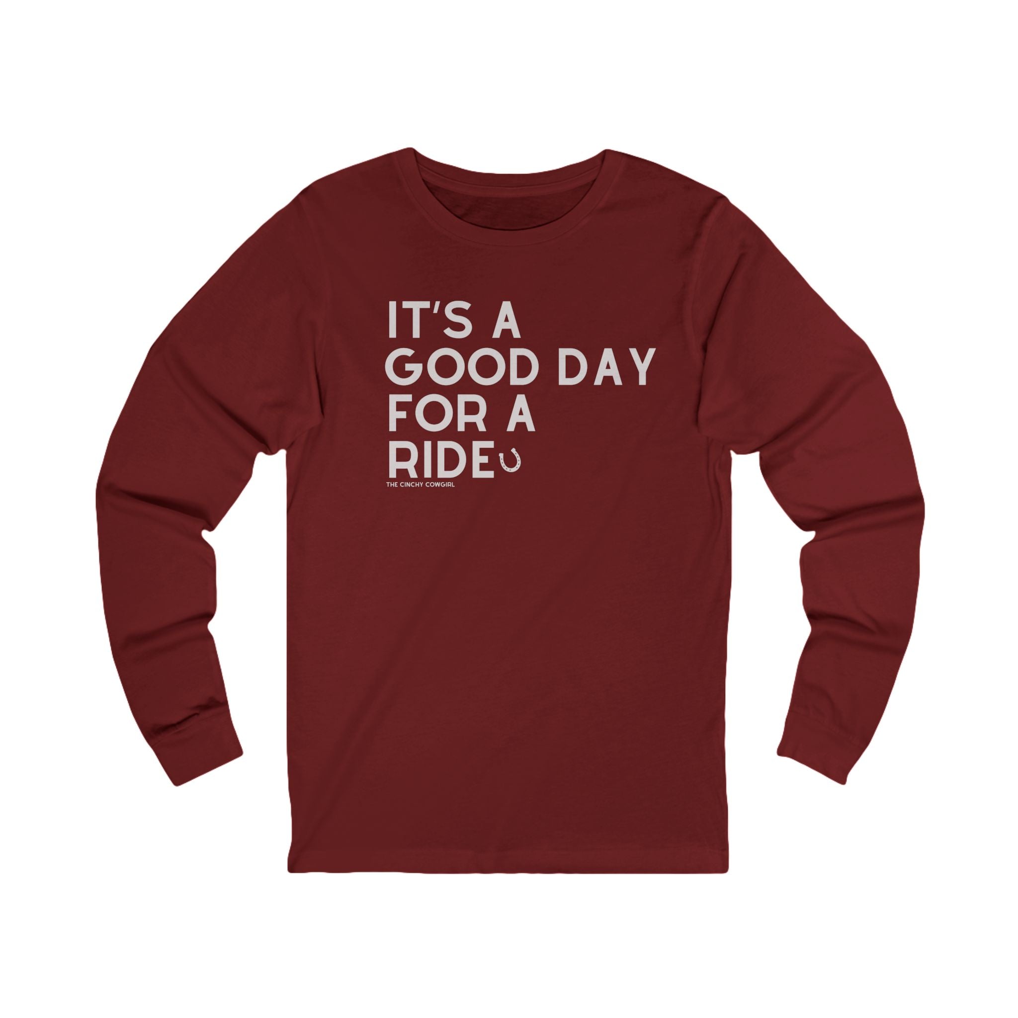 It's A Good Day For A Ride Long Sleeve Tee Long-sleeve The Cinchy Cowgirl - Print S Cardinal