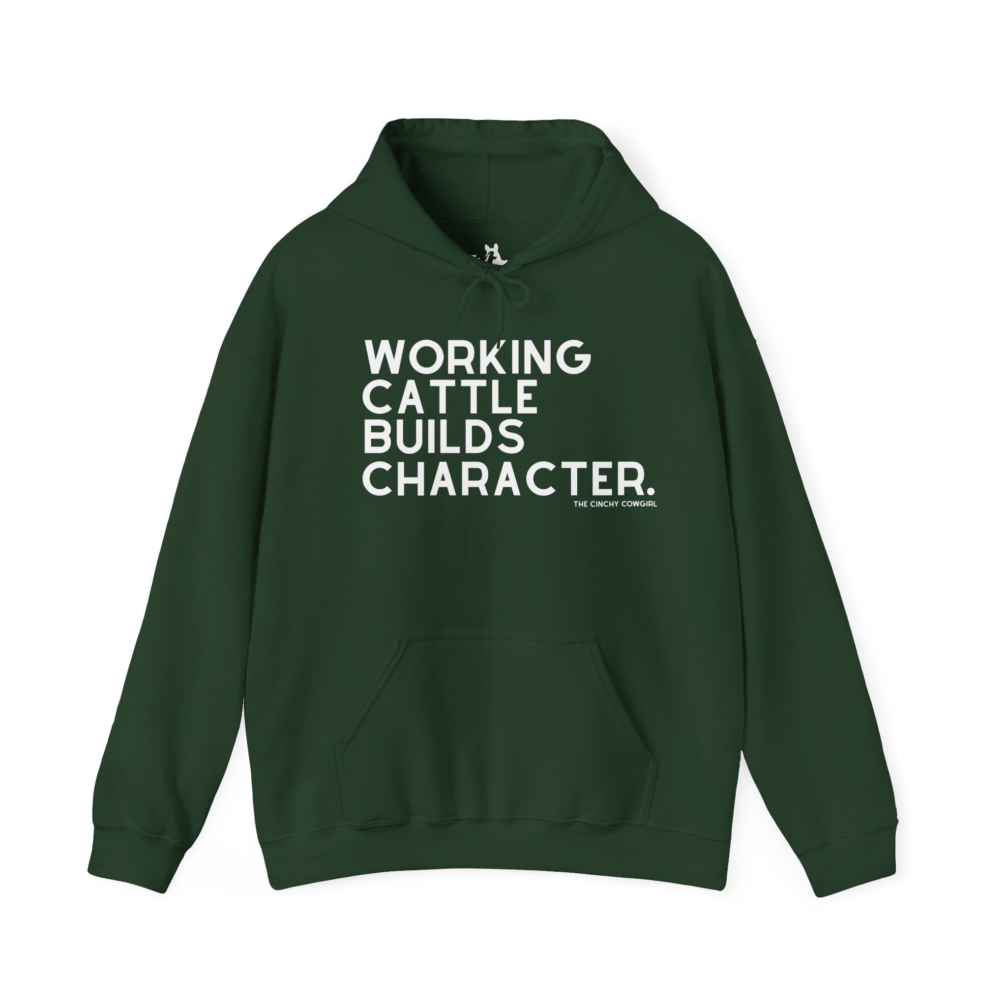 Working Cattle Builds Character Hoodie Hoodie The Cinchy Cowgirl - Print Forest Green S