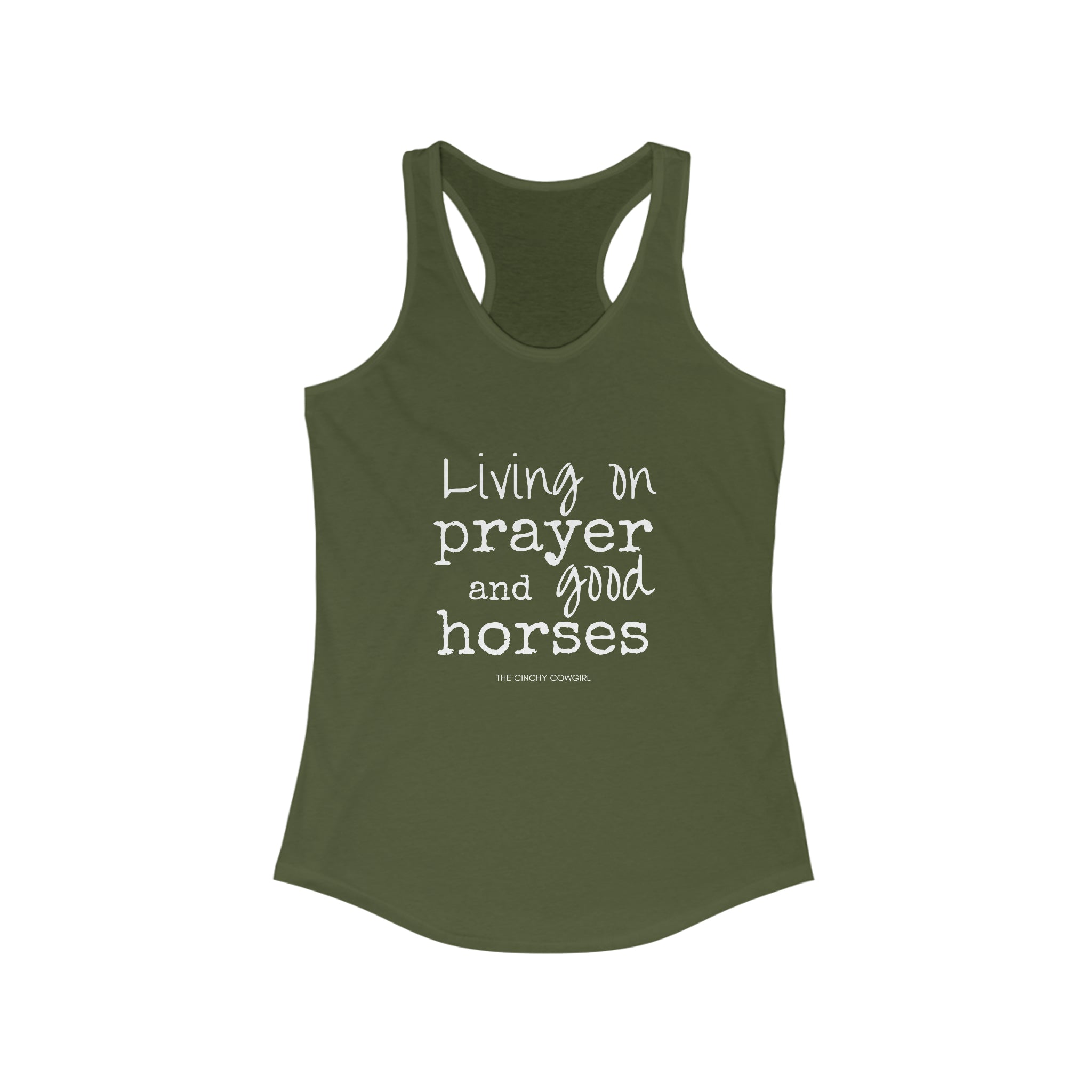 Living on a Prayer Racerback Tank tcc graphic tee Printify XS Solid Military Green 