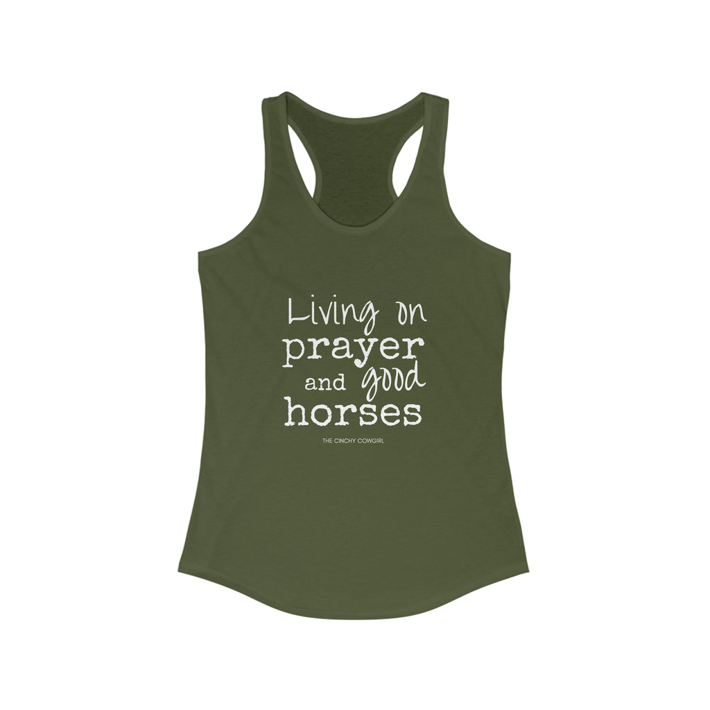 Living on a Prayer Racerback Tank tcc graphic tee Printify S Solid Military Green 