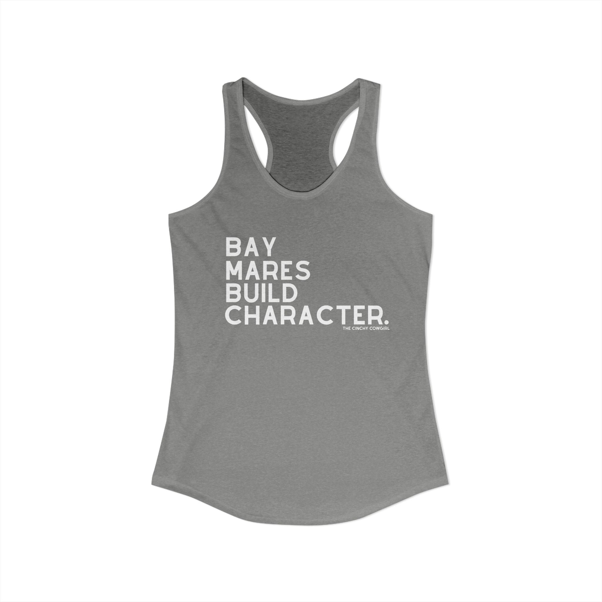 Bay Mares Build Character Racerback Tank graphic tank The Cinchy Cowgirl - Print XS Heather Grey