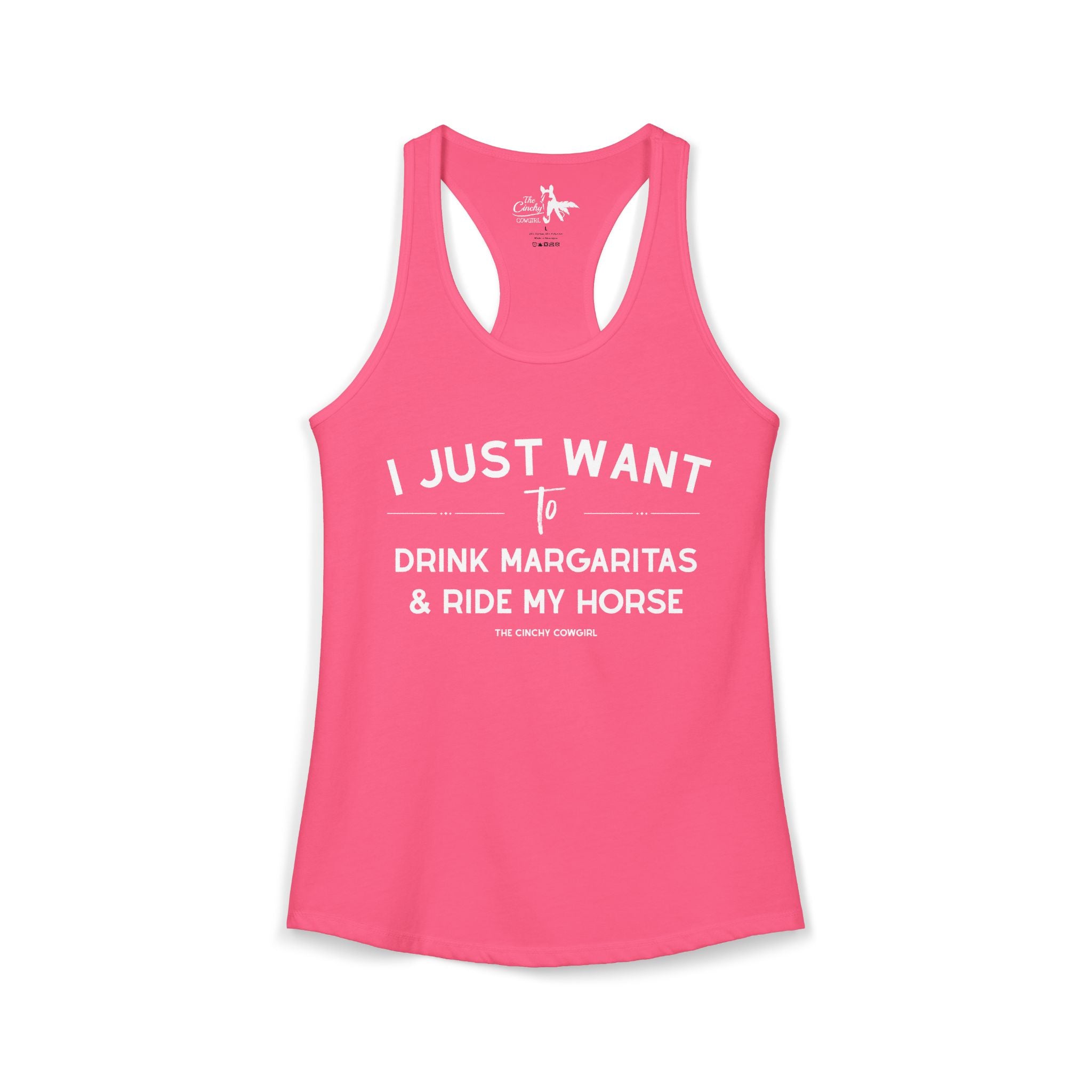I Just Want to Drink Margaritas And Ride My Horse Tank Top Tank Top The Cinchy Cowgirl - Print XS Solid Hot Pink