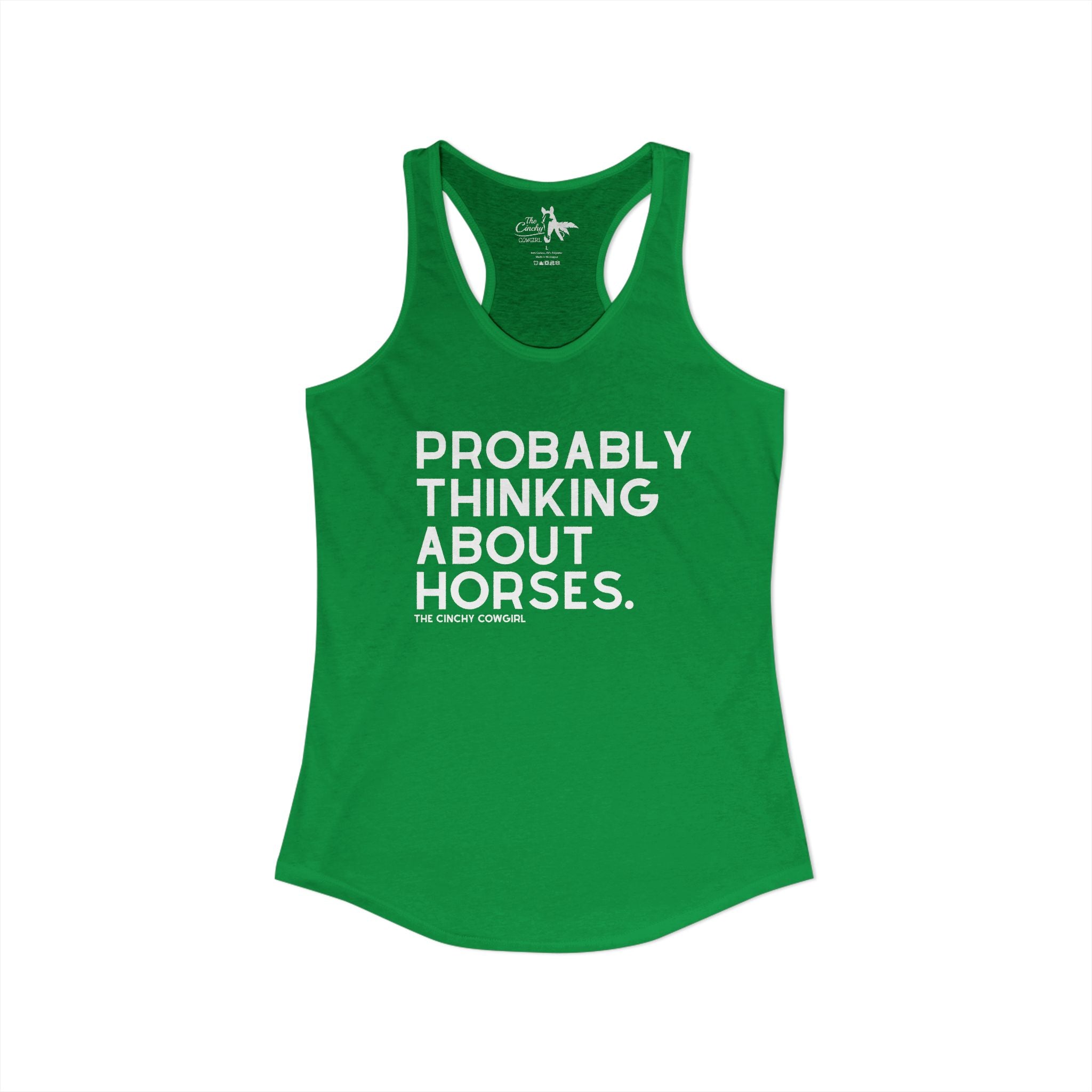 Probably Thinking About Horses Tank Top graphic tank The Cinchy Cowgirl - Print XS Solid Kelly Green