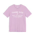 Thank God For Sweet Tea, Good Dirt & Fast Horses Short Sleeve Tee T-Shirt The Cinchy Cowgirl - Print Lilac XS
