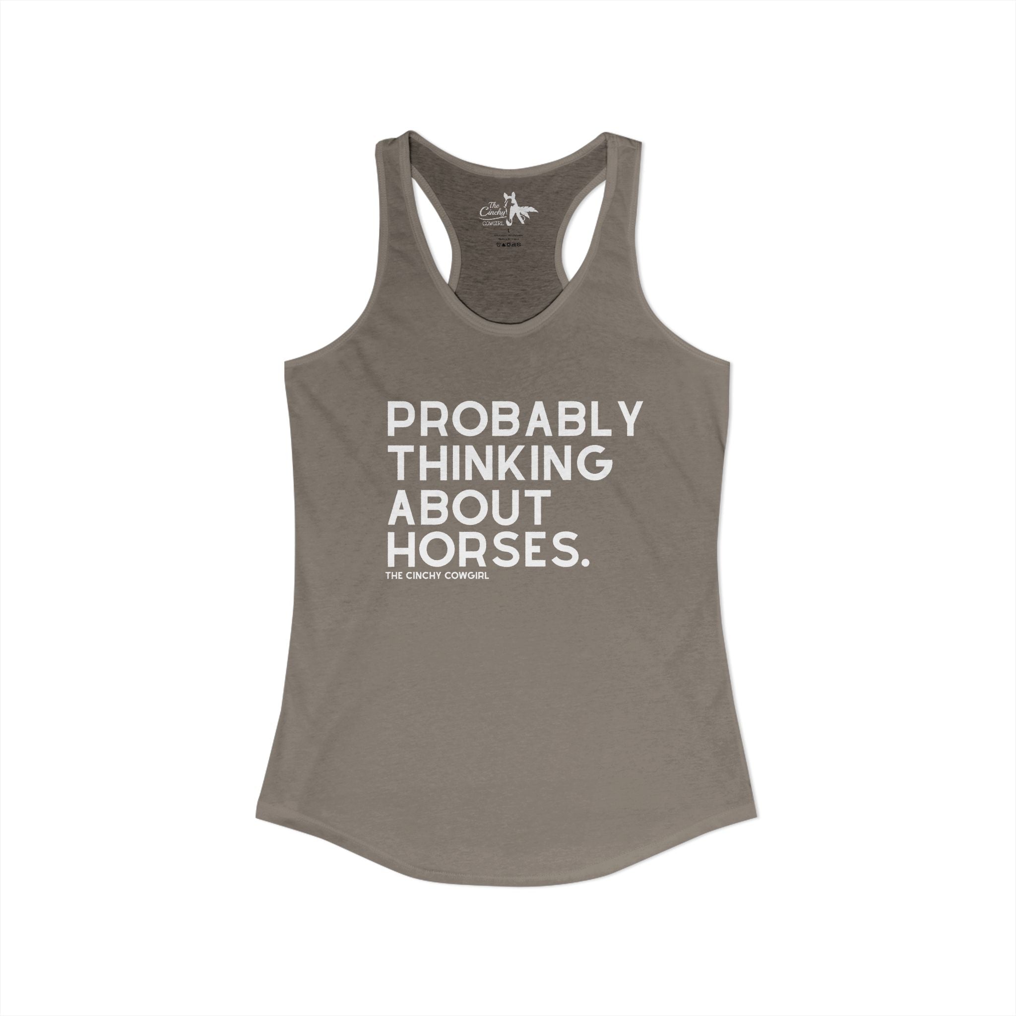 Probably Thinking About Horses Tank Top graphic tank The Cinchy Cowgirl - Print XS Solid Warm Gray