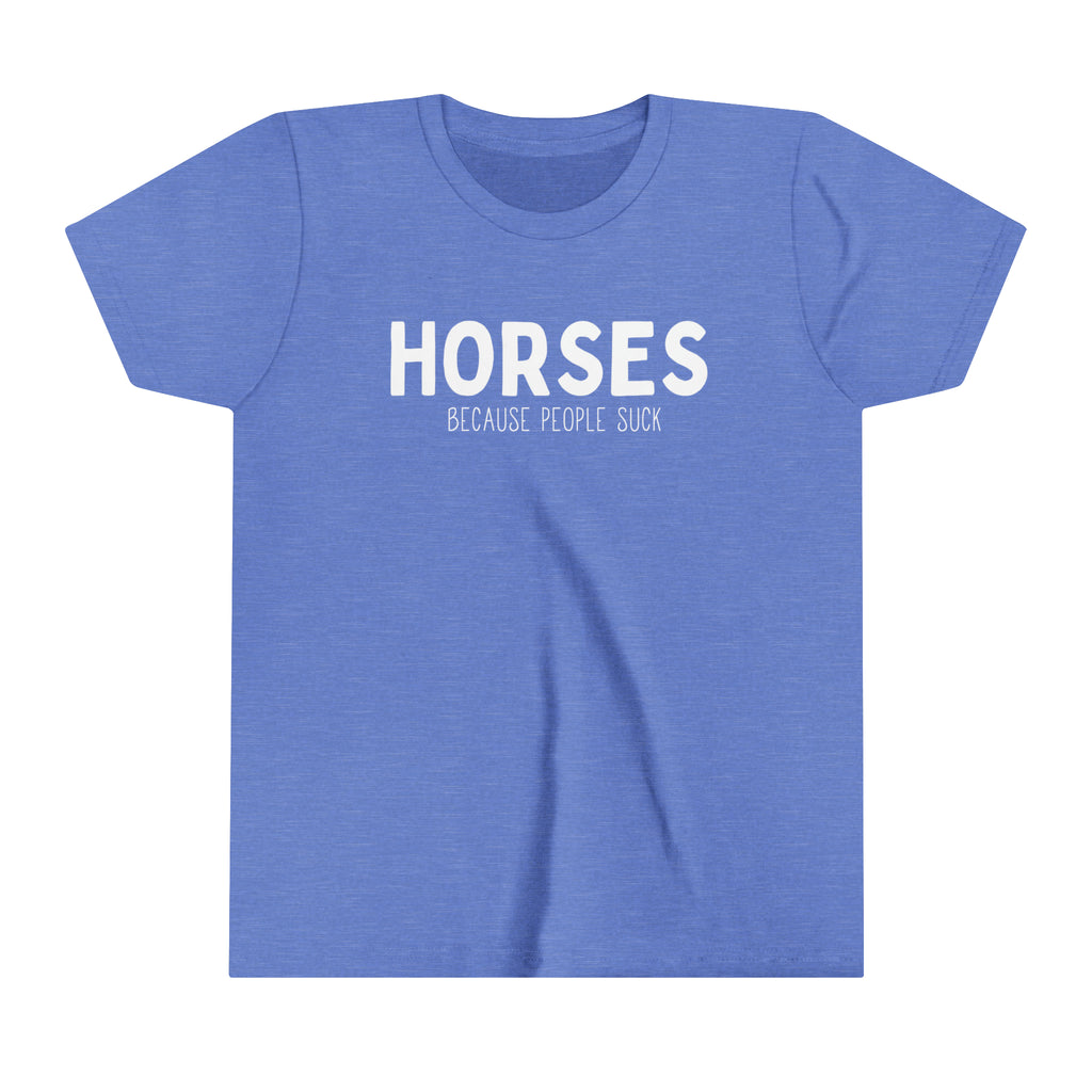 HORSES Because People Suck Youth Short Sleeve Tee Blue