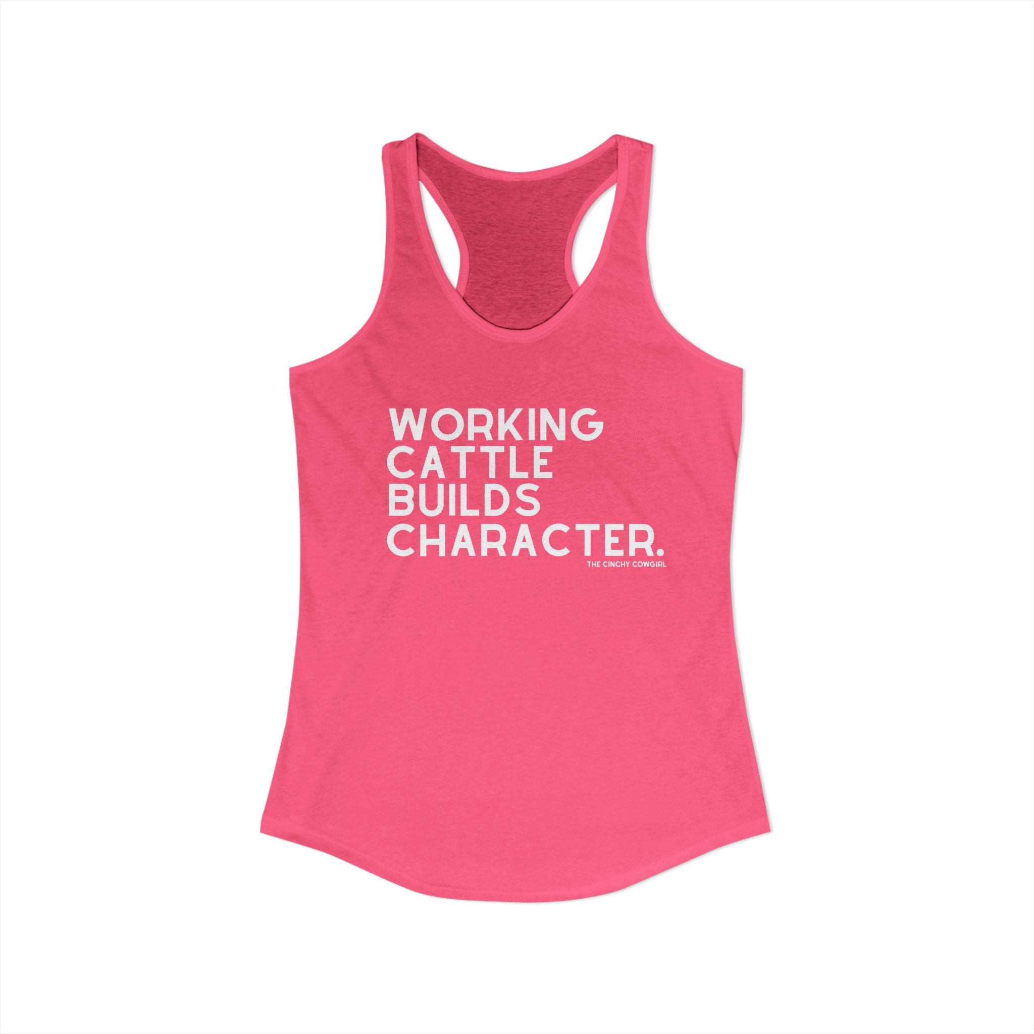 Working Cattle Builds Character Racerback Tank Tank Top The Cinchy Cowgirl - Print XS Solid Hot Pink