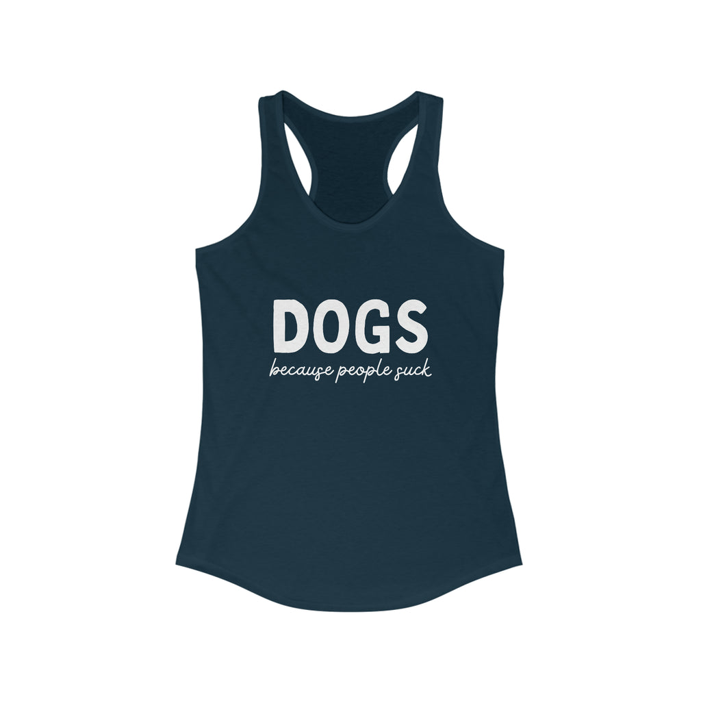 Dogs Because People Suck Racerback Tank tcc graphic tee Printify XS Solid Midnight Navy 