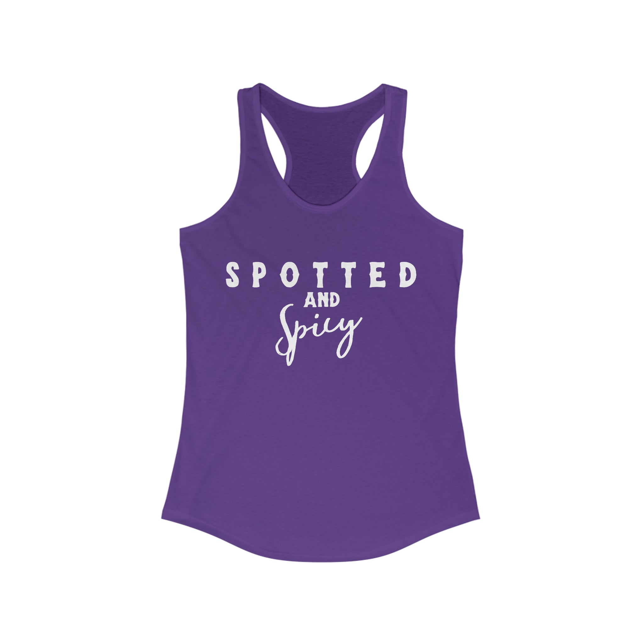 Spotted & Spicy Racerback Tank Horse Color Shirts Printify XS Solid Purple Rush