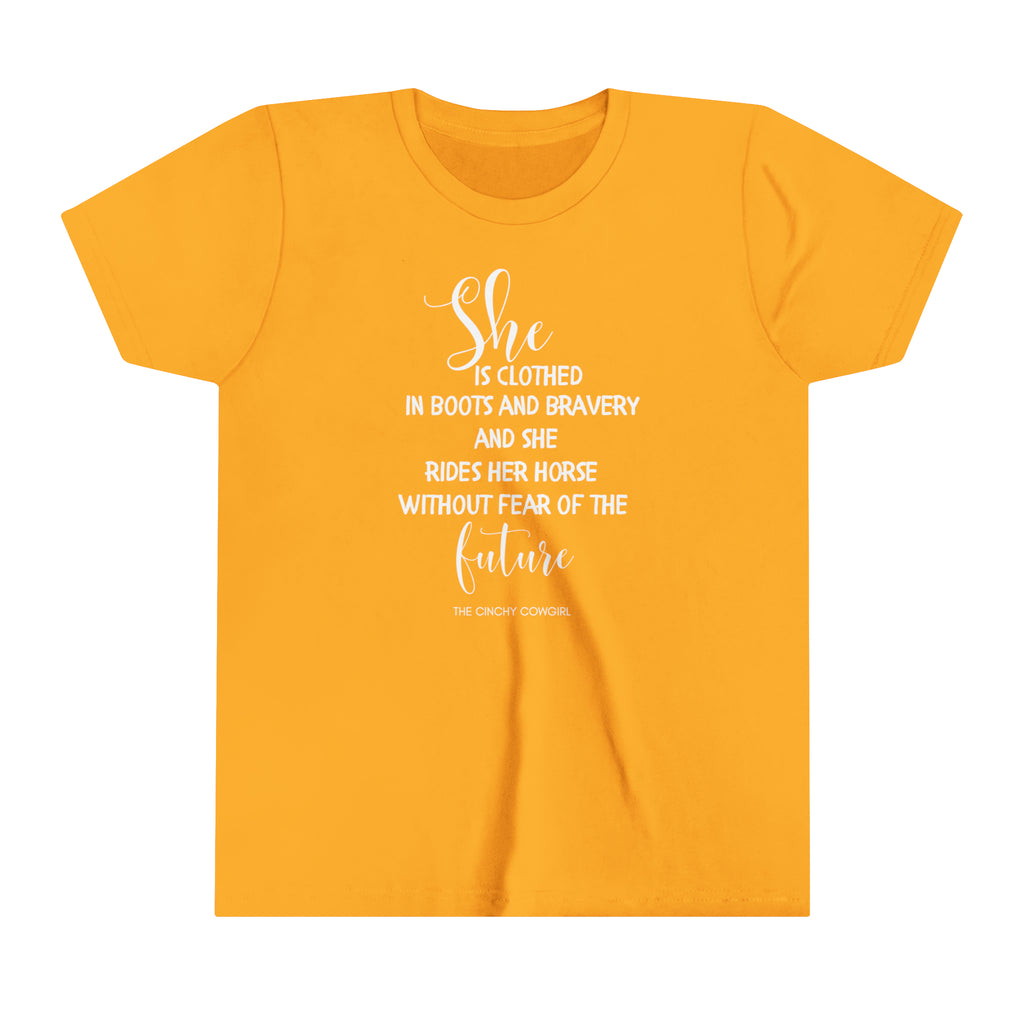 She is Clothed Youth Short Sleeve Tee Gold