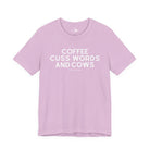 Coffee, Cuss Words And Cows Short Sleeve Tee T-Shirt The Cinchy Cowgirl - Print Lilac XS