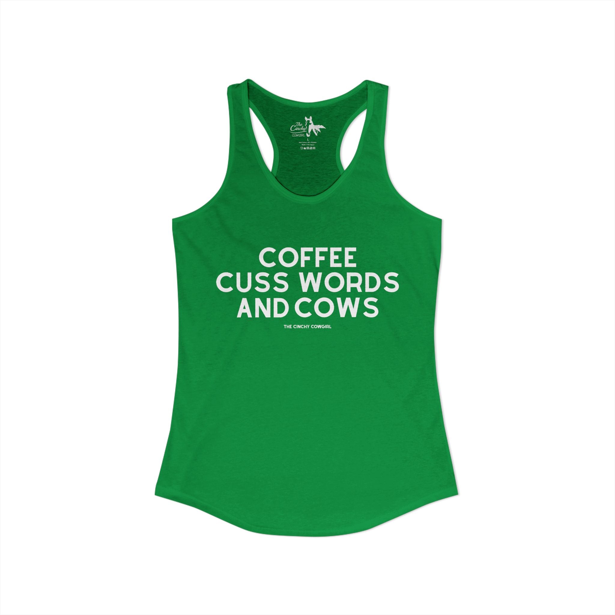 Coffee, Cuss Words And Cows Tank Top Tank Top The Cinchy Cowgirl - Print XS Solid Kelly Green