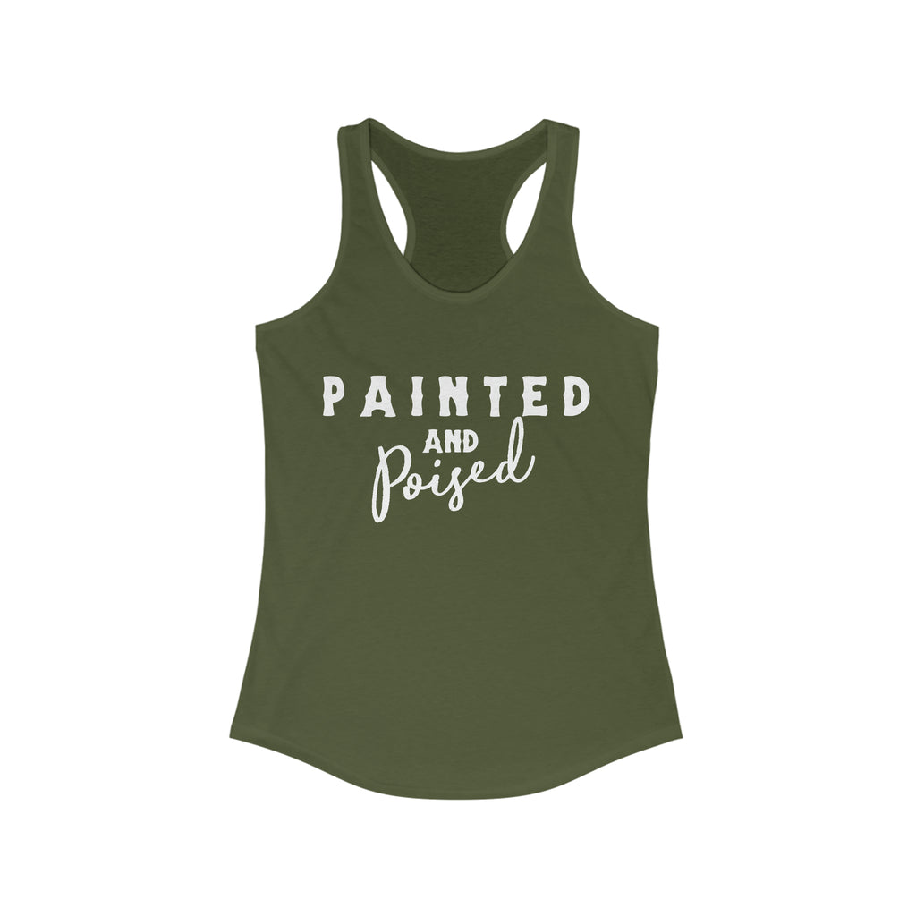 Painted & Poised Racerback Tank Horse Color Shirts Printify XS Solid Military Green 