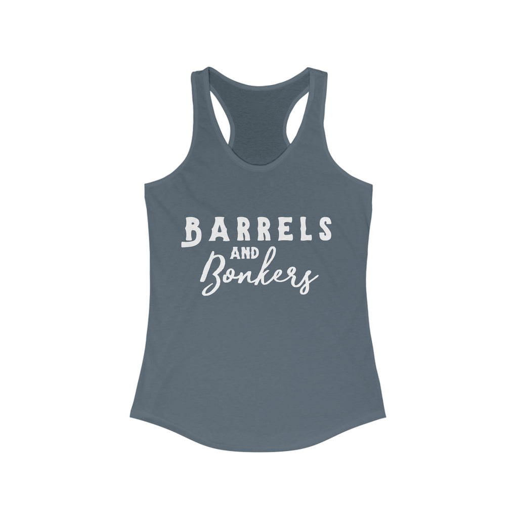 Barrels & Bonkers Racerback Tank Horse Riding Discipline Tee Printify S Solid Indigo 