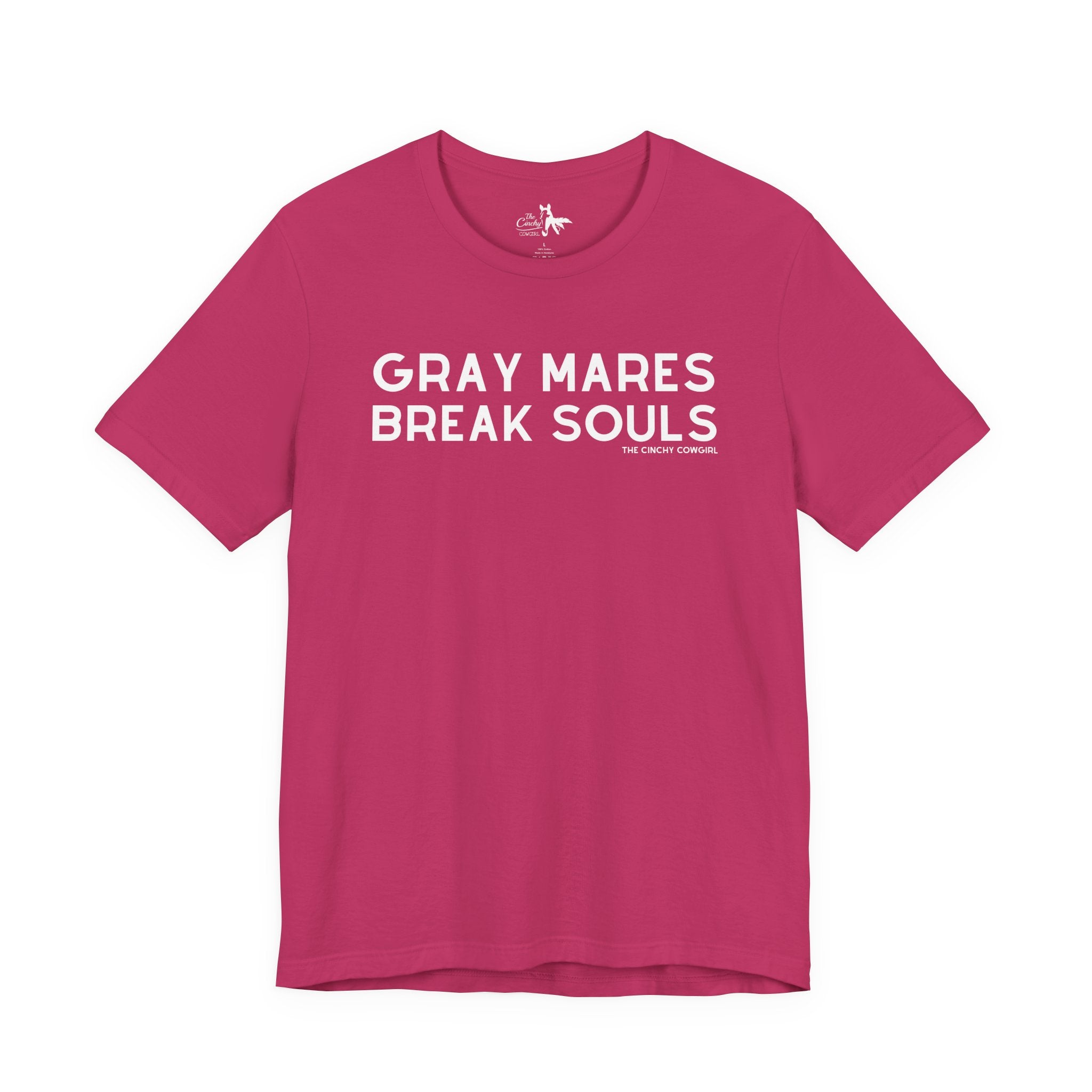 Gray Mares Break Souls Short Sleeve Tee T-Shirt The Cinchy Cowgirl - Print Berry XS