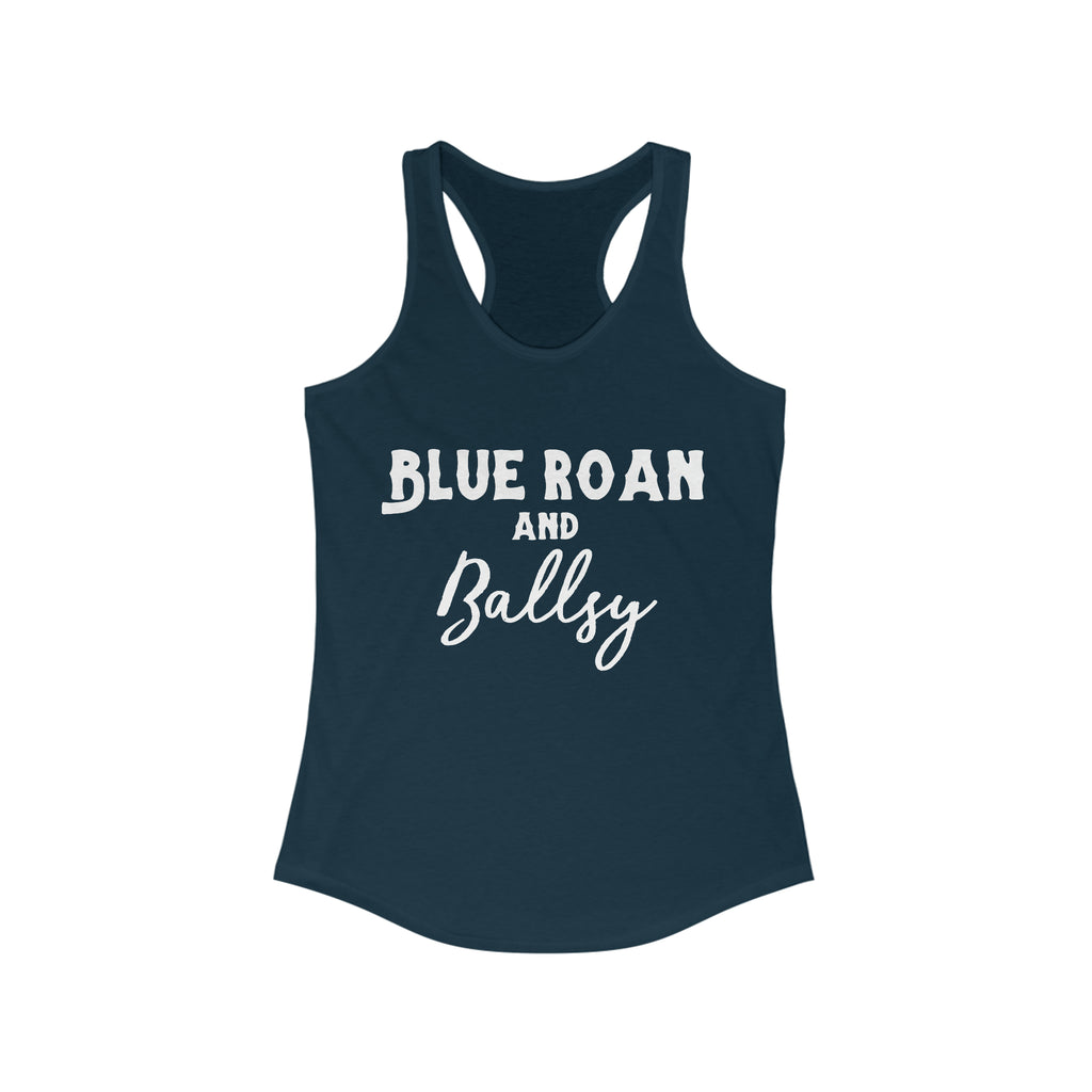 Blue Roan & Ballsy Racerback Tank Horse Color Shirts Printify XS Solid Midnight Navy 