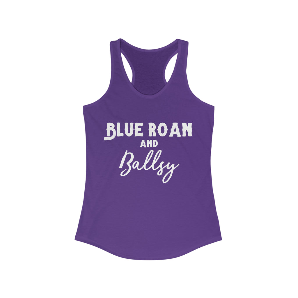 Blue Roan & Ballsy Racerback Tank Horse Color Shirts Printify XS Solid Purple Rush 