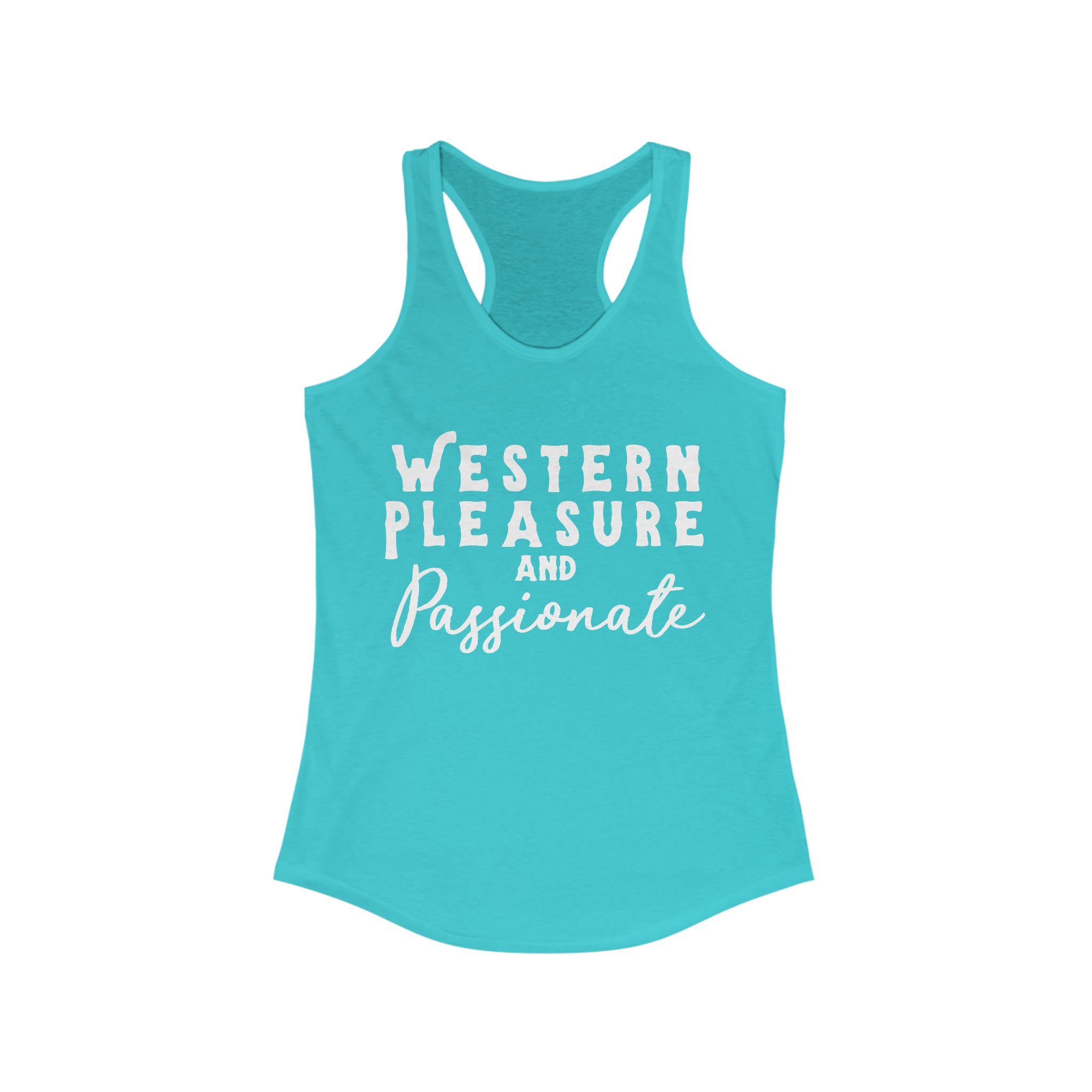 Western Pleasure & Passionate Racerback Tank Horse Riding Discipline Tee Printify XS Solid Tahiti Blue
