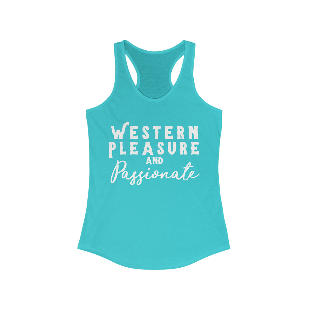 Western Pleasure & Passionate Racerback Tank Horse Riding Discipline Tee Printify L Solid Tahiti Blue 