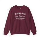 Thank God for Beer, Good Dirt & Fast Horses Pullover tcc pullover The Cinchy Cowgirl - Print S Maroon