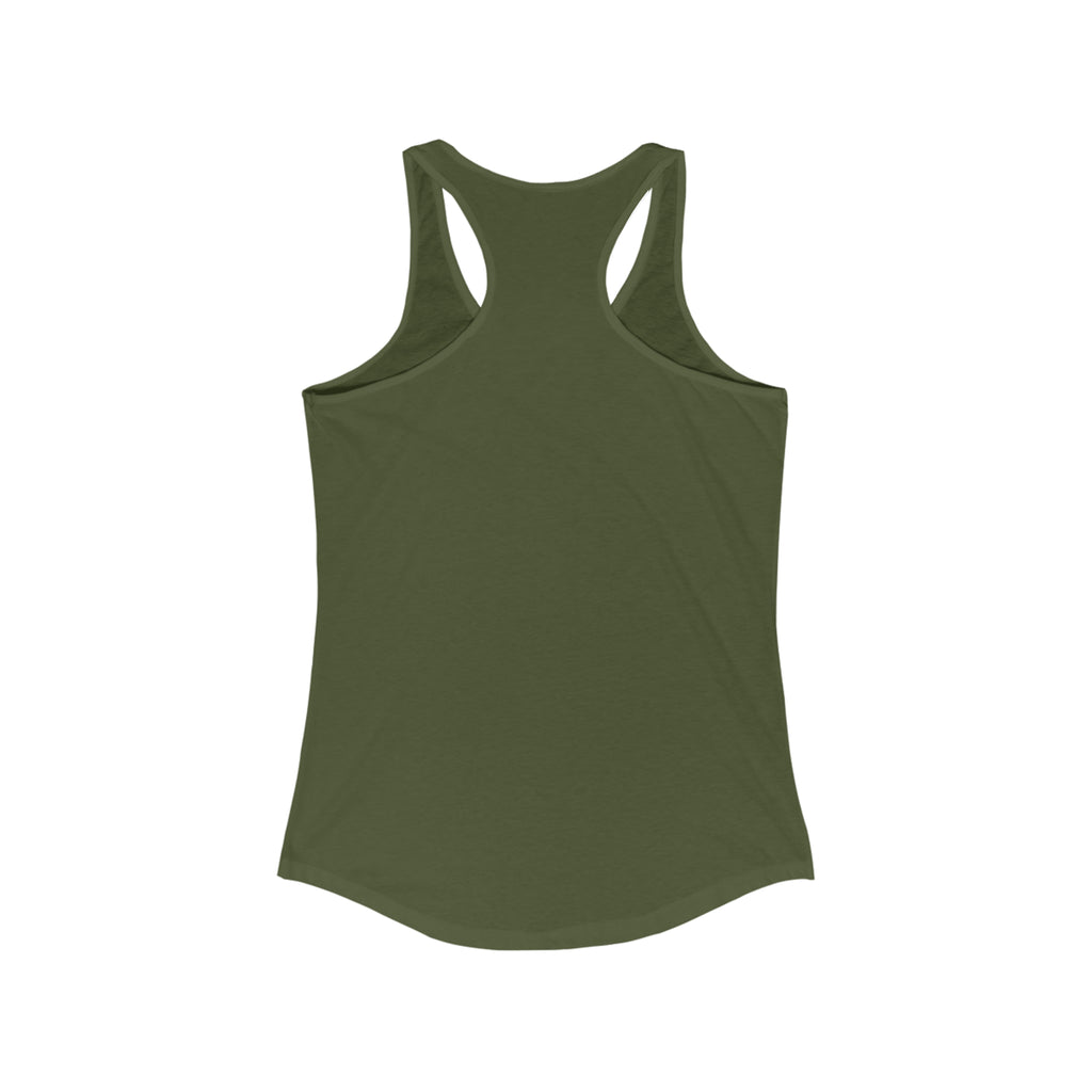 Backside of army racerback tank top.