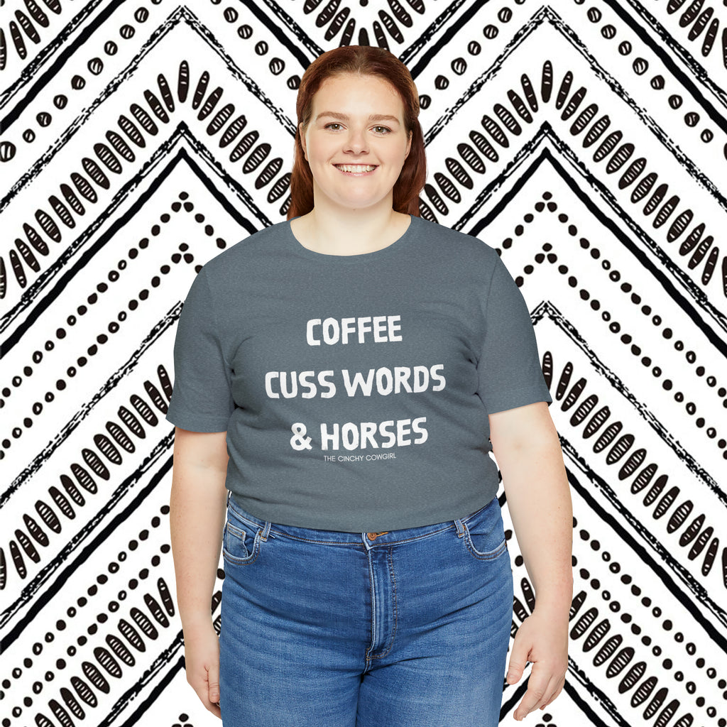 Coffee, Cuss Words, & Horses Short Sleeve Tee tcc graphic tee Printify   