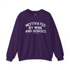 Motivated By Wine & Horses Fleece Pullover Sweatshirt The Cinchy Cowgirl - Print S Purple