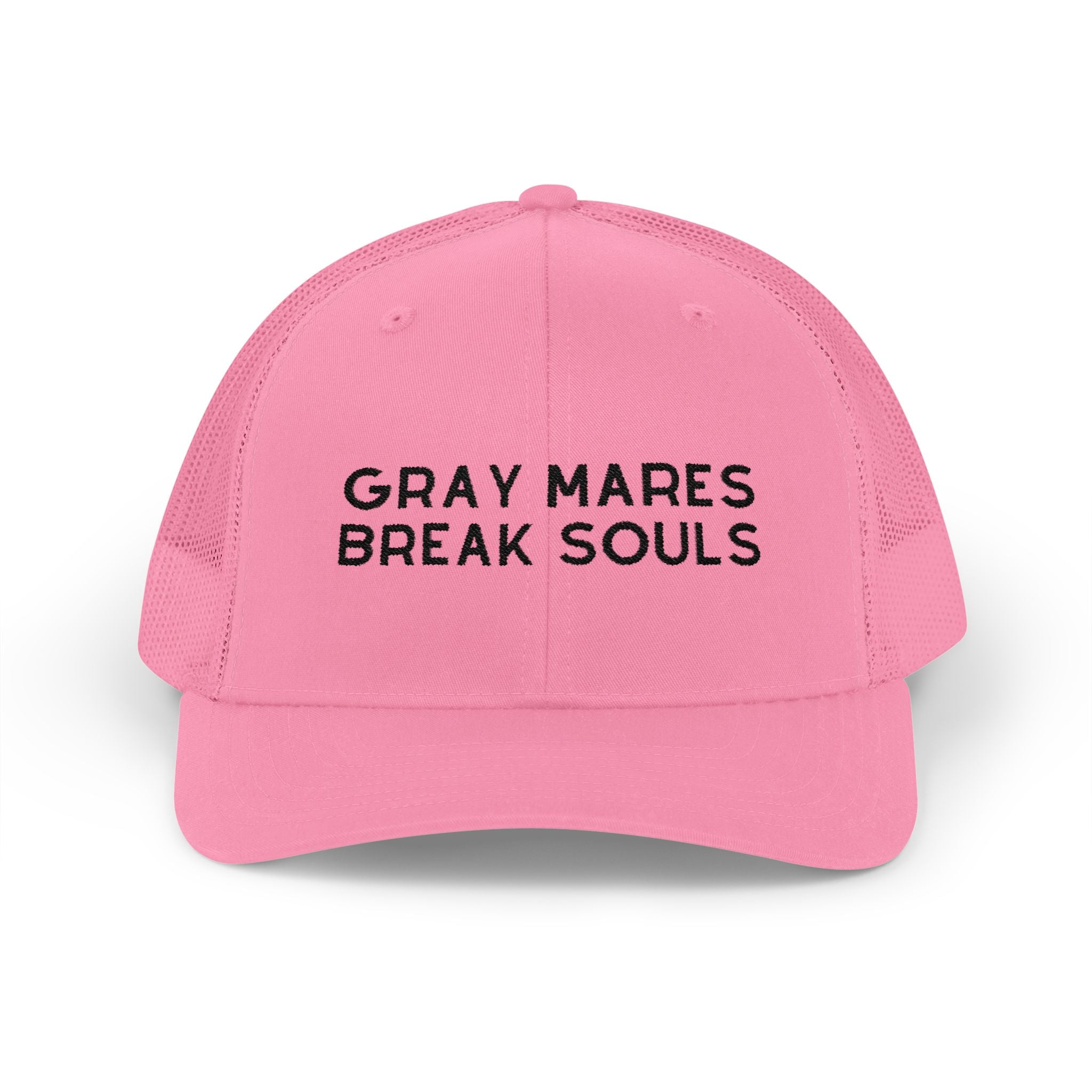 Gray Mares Break Souls Trucker Hat Embroidered TCC Hat The Cinchy Cowgirl - Print Pink