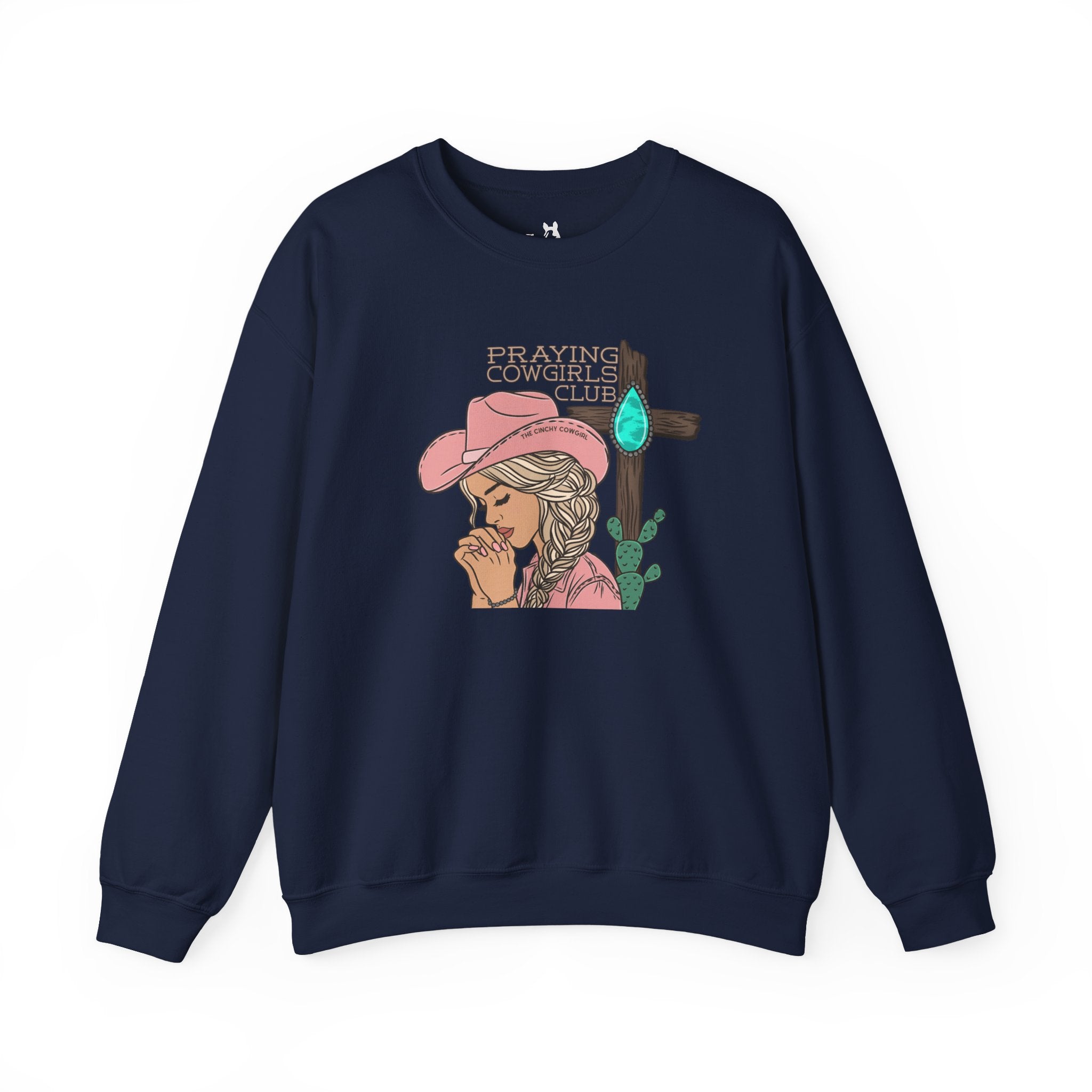 Praying Cowgirls Club Fleece Pullover Sweatshirt The Cinchy Cowgirl - Print S Navy