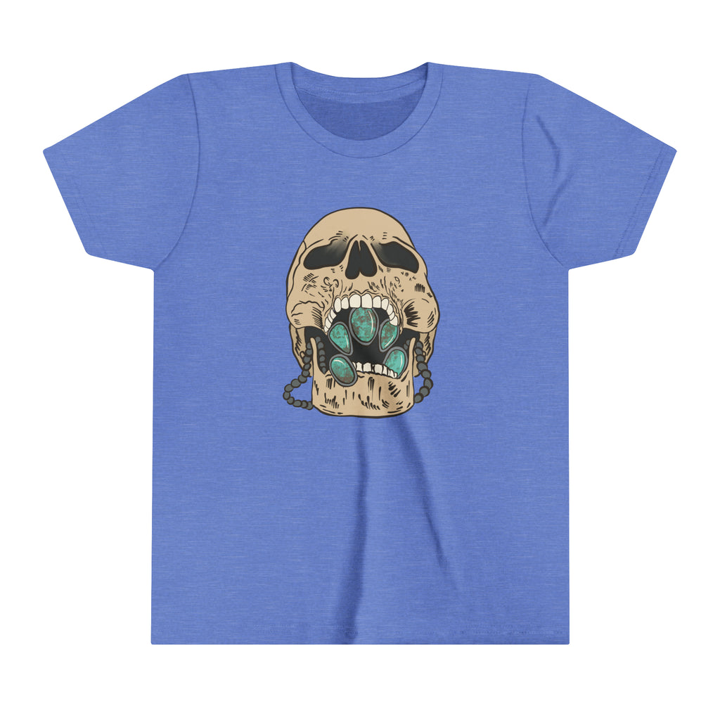 Squash Blossom Skull Youth Short Sleeve Tee Blue