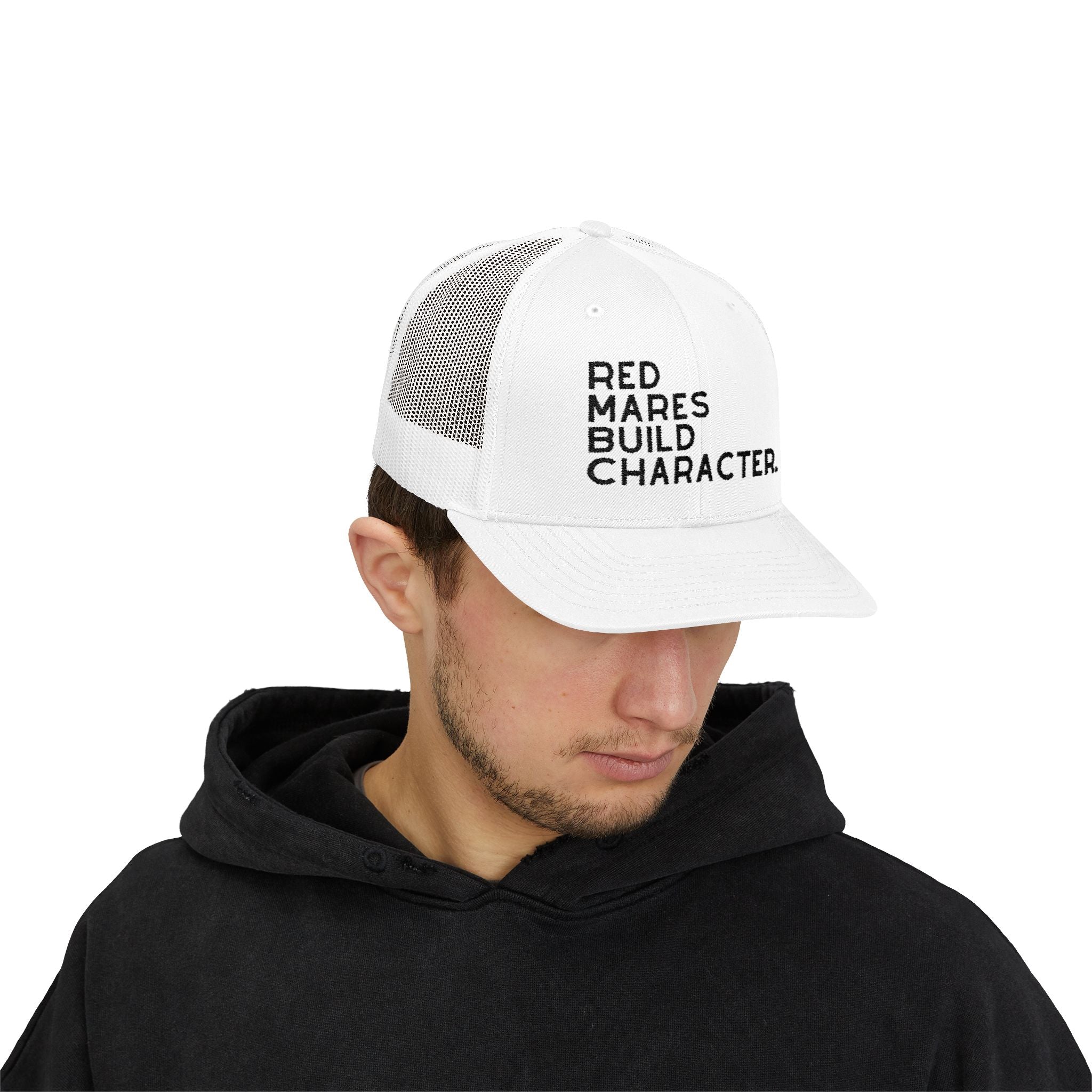 Red Mares Build Character Trucker Hat Embroidered TCC Hat The Cinchy Cowgirl - Print