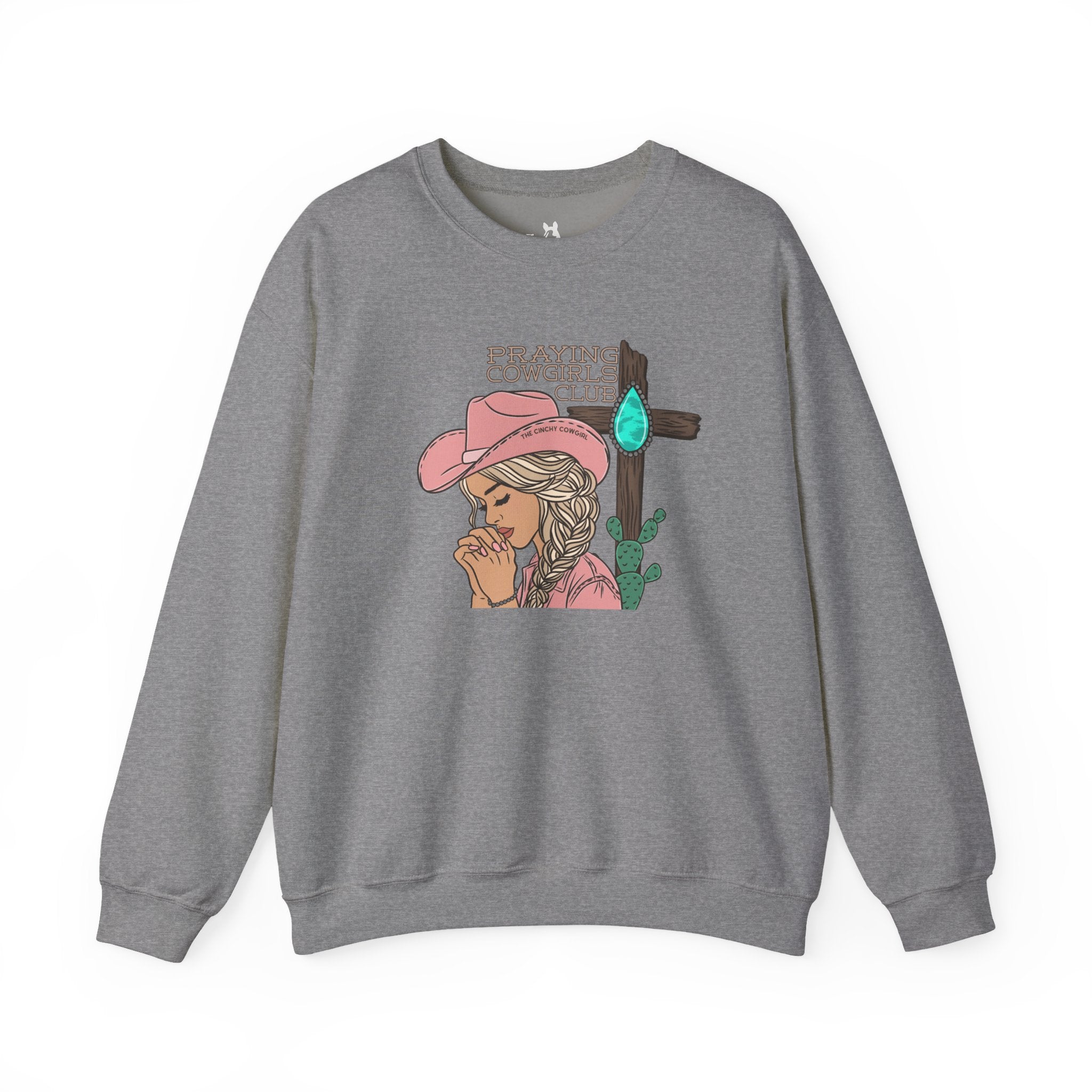 Praying Cowgirls Club Fleece Pullover Sweatshirt The Cinchy Cowgirl - Print S Sport Grey