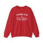 Thank God for Coffee, Good Dirt & Fast Horses Pullover Sweatshirt The Cinchy Cowgirl - Print S Red
