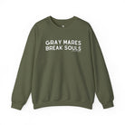 Gray Mares Break Souls Pullover Sweatshirt The Cinchy Cowgirl - Print S Military Green