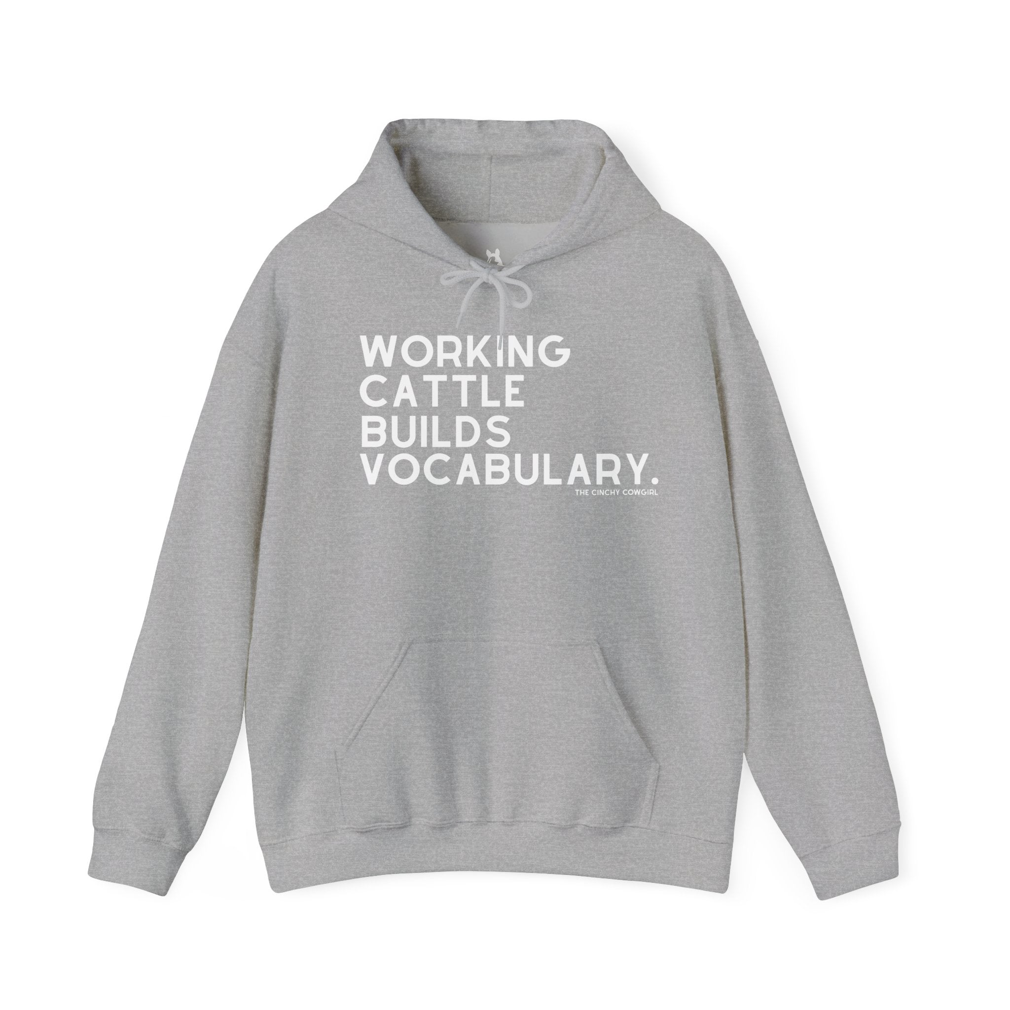 Working Cattle Builds Vocabulary Hoodie Graphic Hoodie The Cinchy Cowgirl - Print Sport Grey S