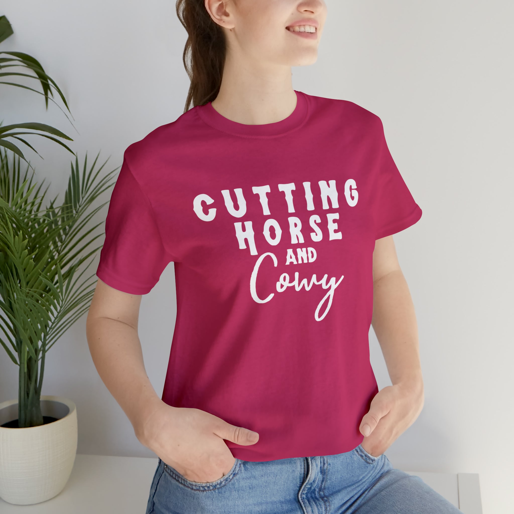 Cutting Horse & Cowy Short Sleeve Tee Horse Riding Discipline Tee Printify Berry XS 
