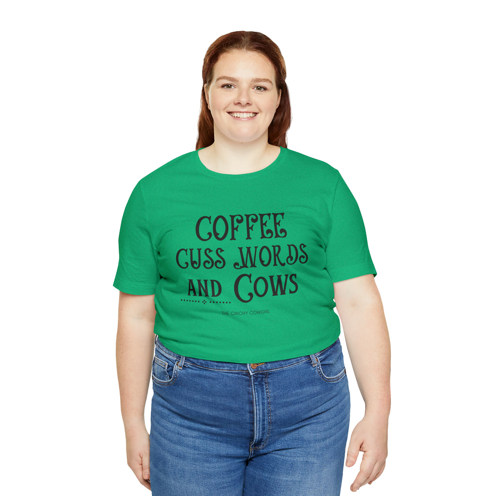 Coffee Cuss Words & Cows Short Sleeve Graphic Tee T-Shirt Printify   