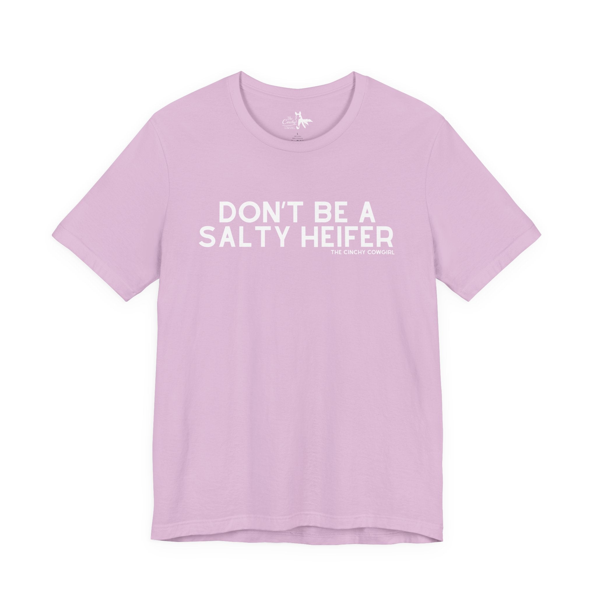 Don't Be A Salty Heifer Short Sleeve Tee T-Shirt The Cinchy Cowgirl - Print Lilac XS