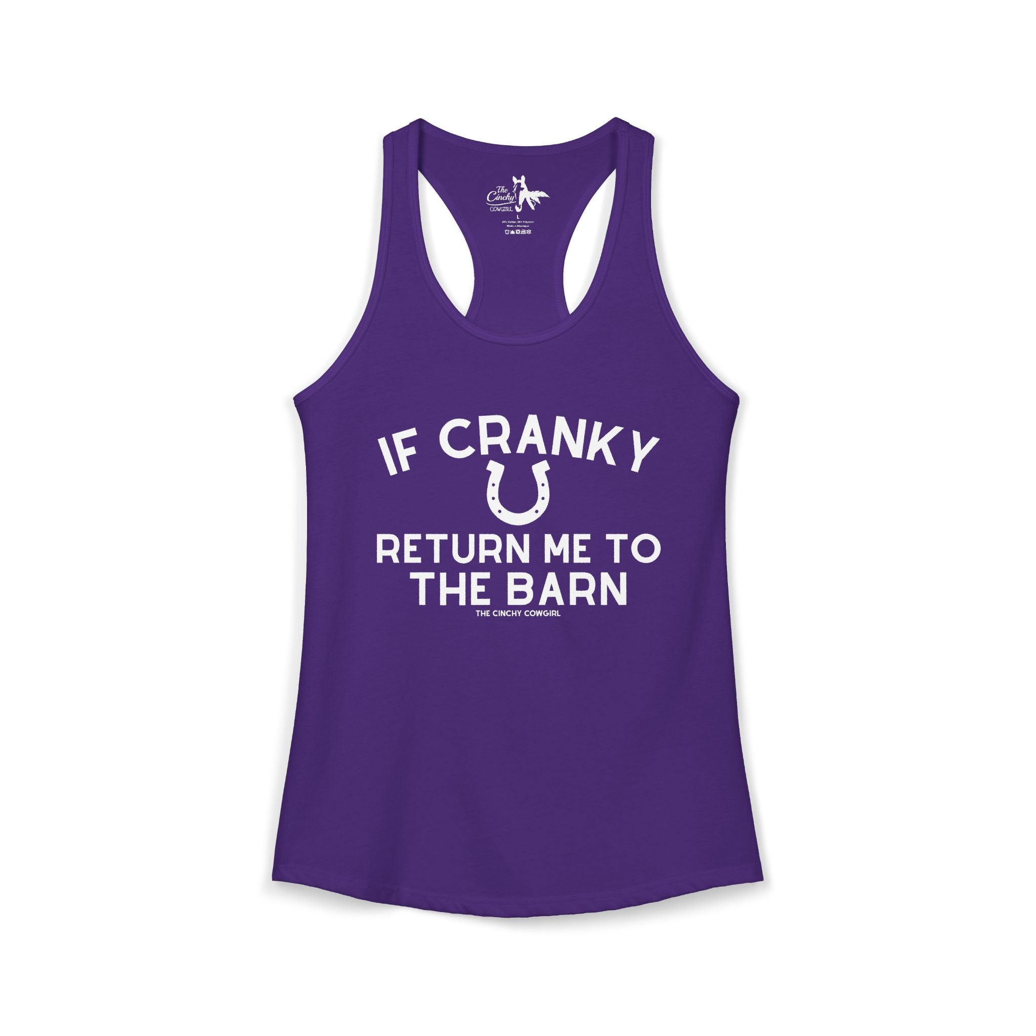 If Cranky Return Me To The Barn Tank Top Tank Top The Cinchy Cowgirl - Print XS Solid Purple Rush