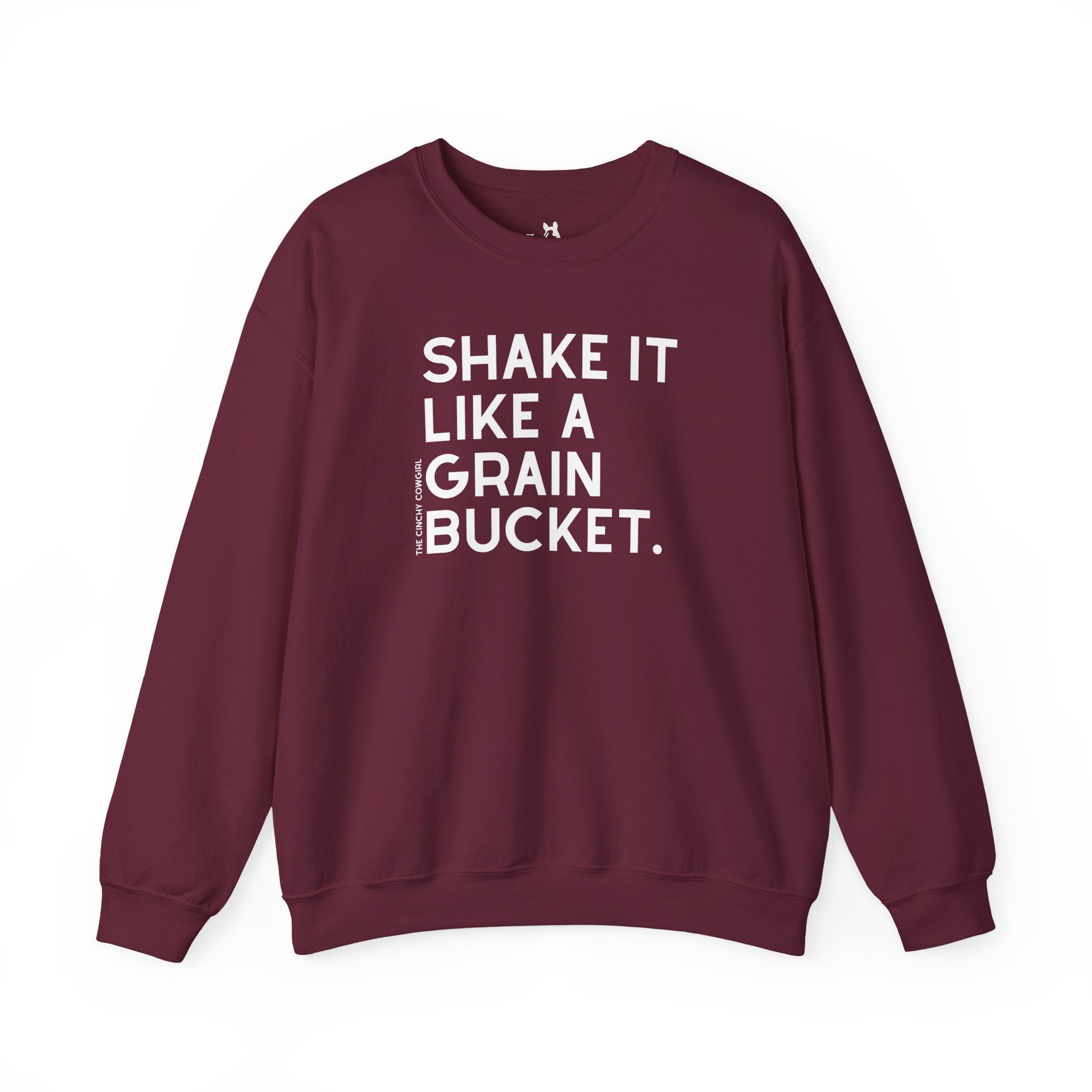 Shake It Like A Grain Bucket Pullover Sweatshirt The Cinchy Cowgirl - Print S Maroon