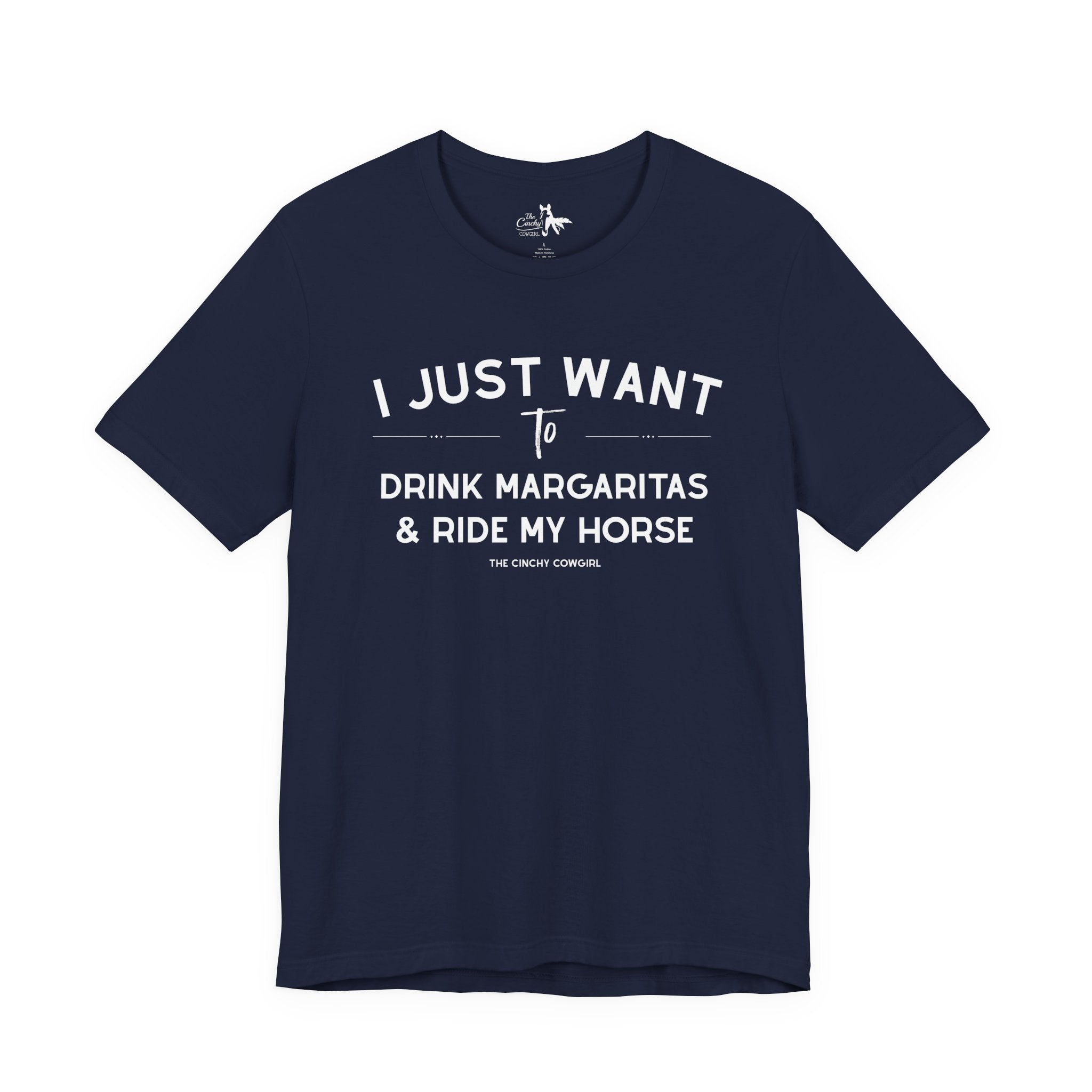 I Just Want To Drink Margaritas And Ride My Horses Short Sleeve Tee T-Shirt The Cinchy Cowgirl - Print Navy XS