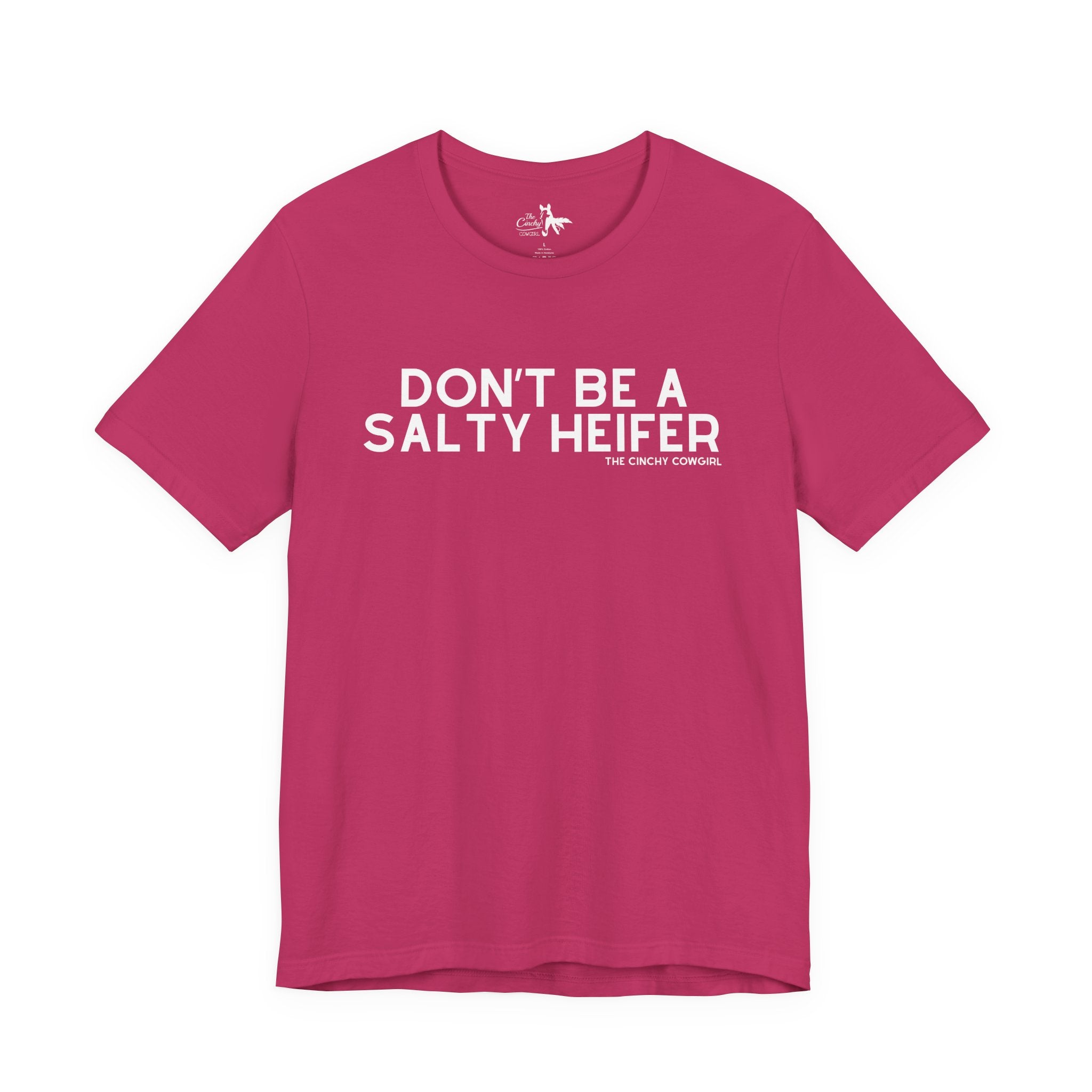 Don't Be A Salty Heifer Short Sleeve Tee T-Shirt The Cinchy Cowgirl - Print Berry XS