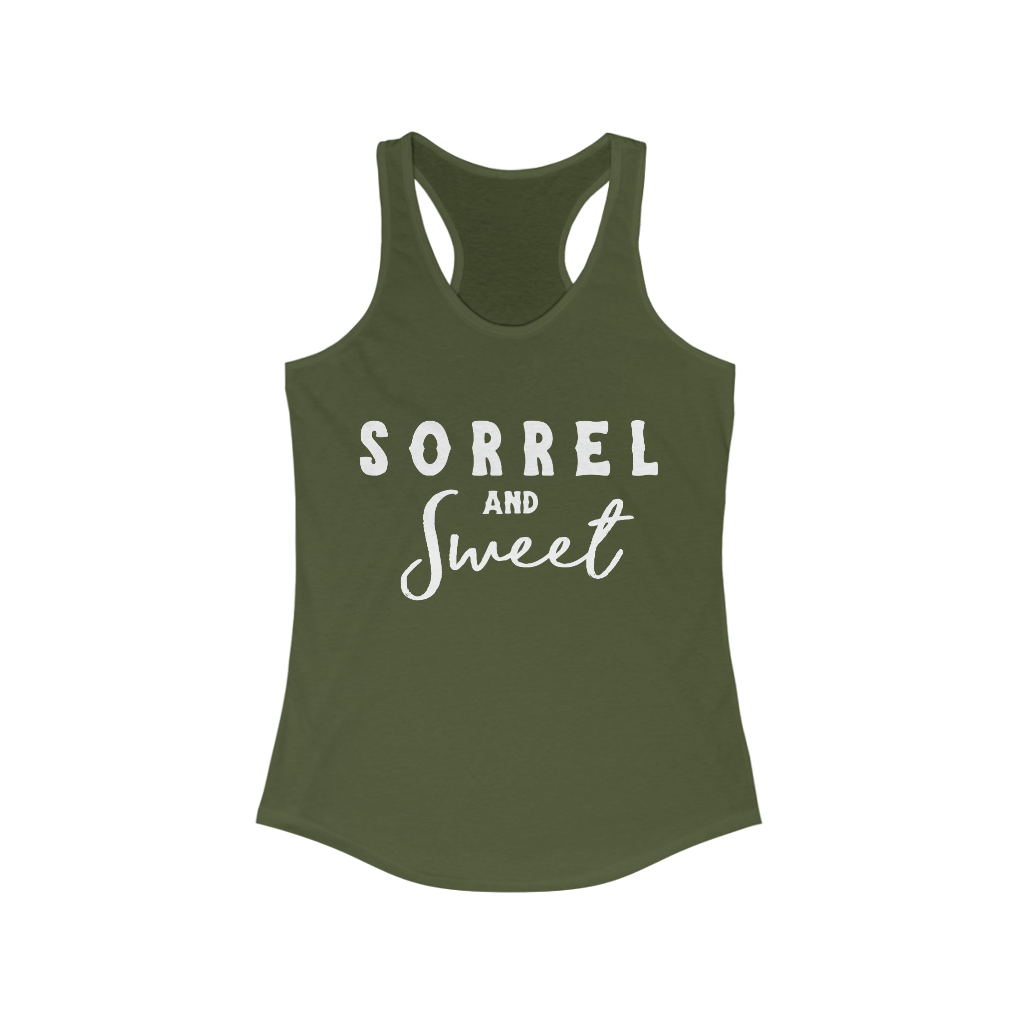 Sorrel & Sweet Racerback Tank Horse Color Shirts Printify XS Solid Military Green 