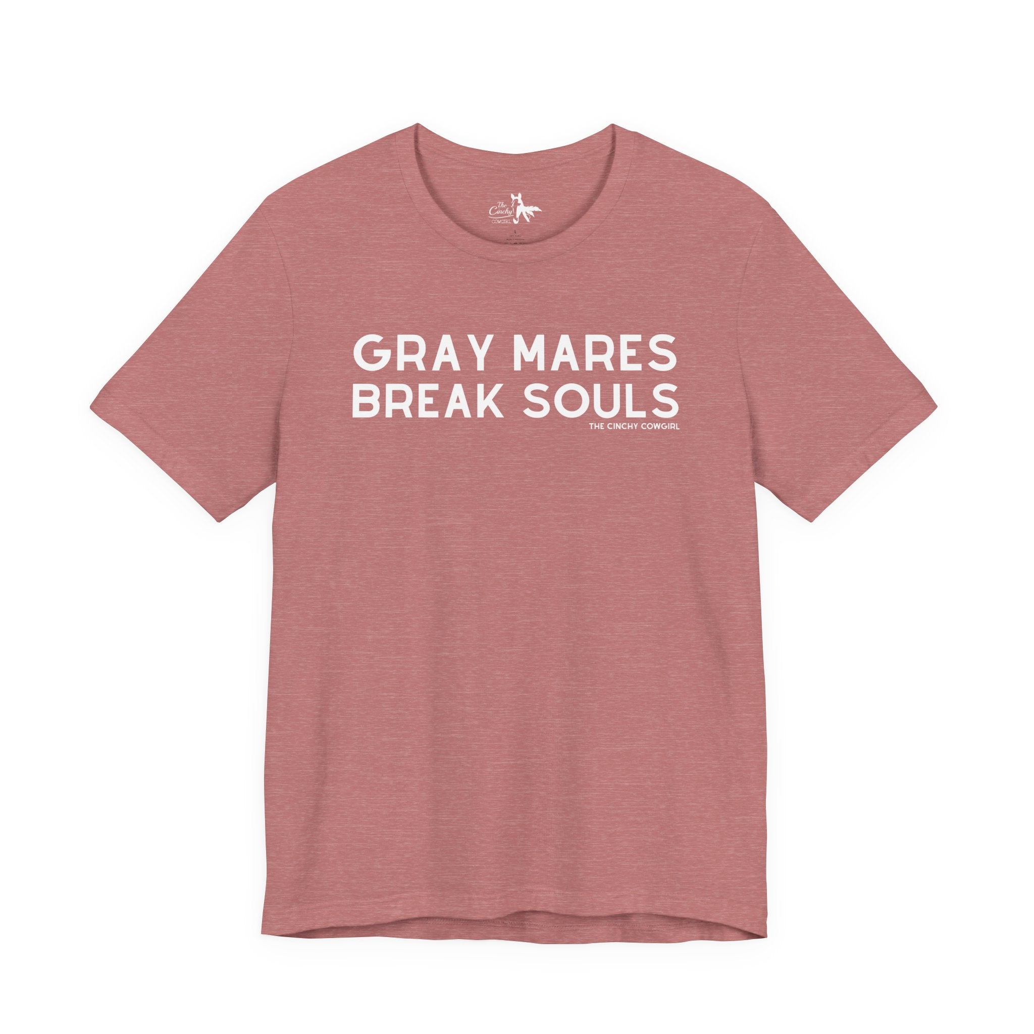 Gray Mares Break Souls Short Sleeve Tee T-Shirt The Cinchy Cowgirl - Print Heather Mauve XS