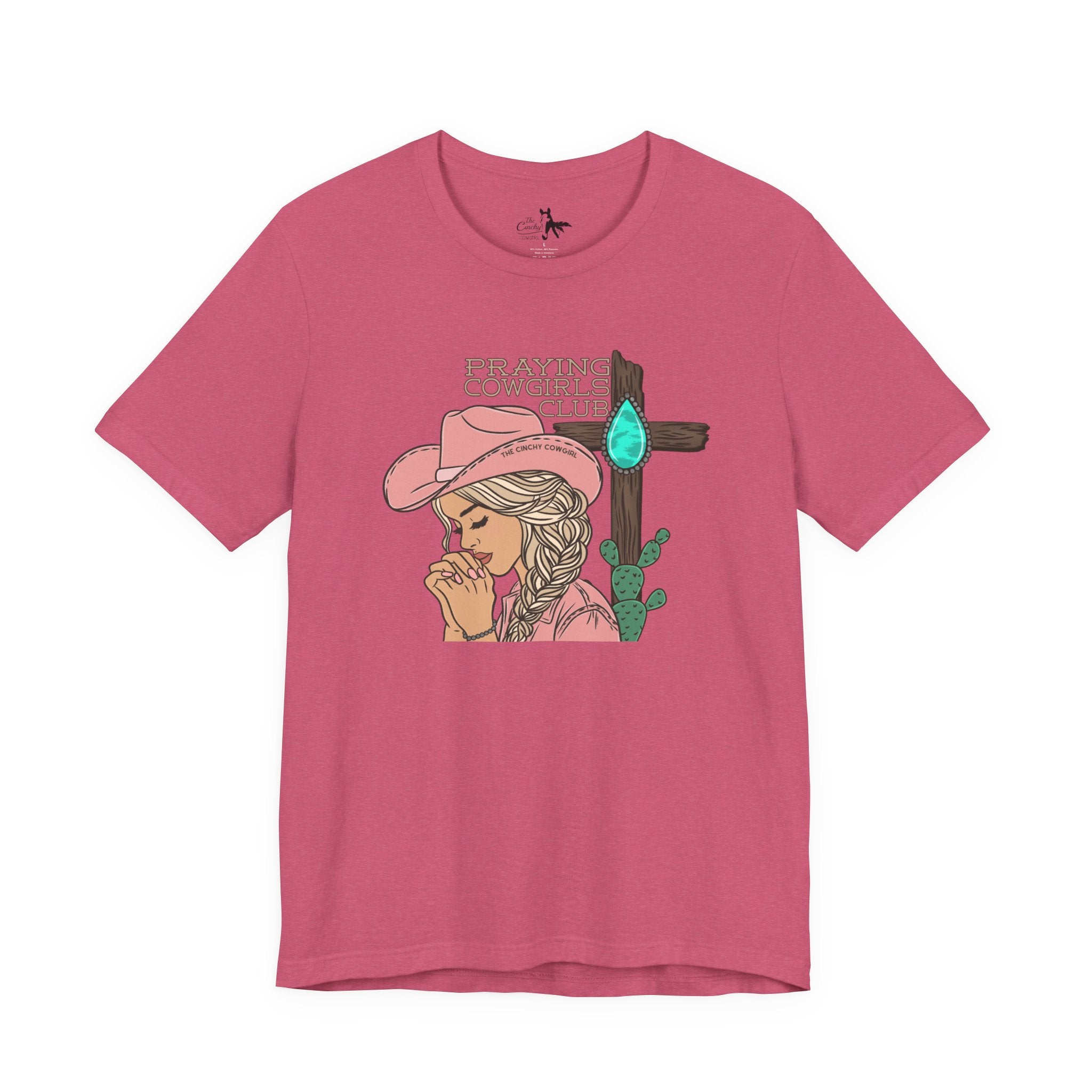 Praying Cowgirls Club Short Sleeve Tee Graphic Tee The Cinchy Cowgirl - Print Heather Raspberry XS