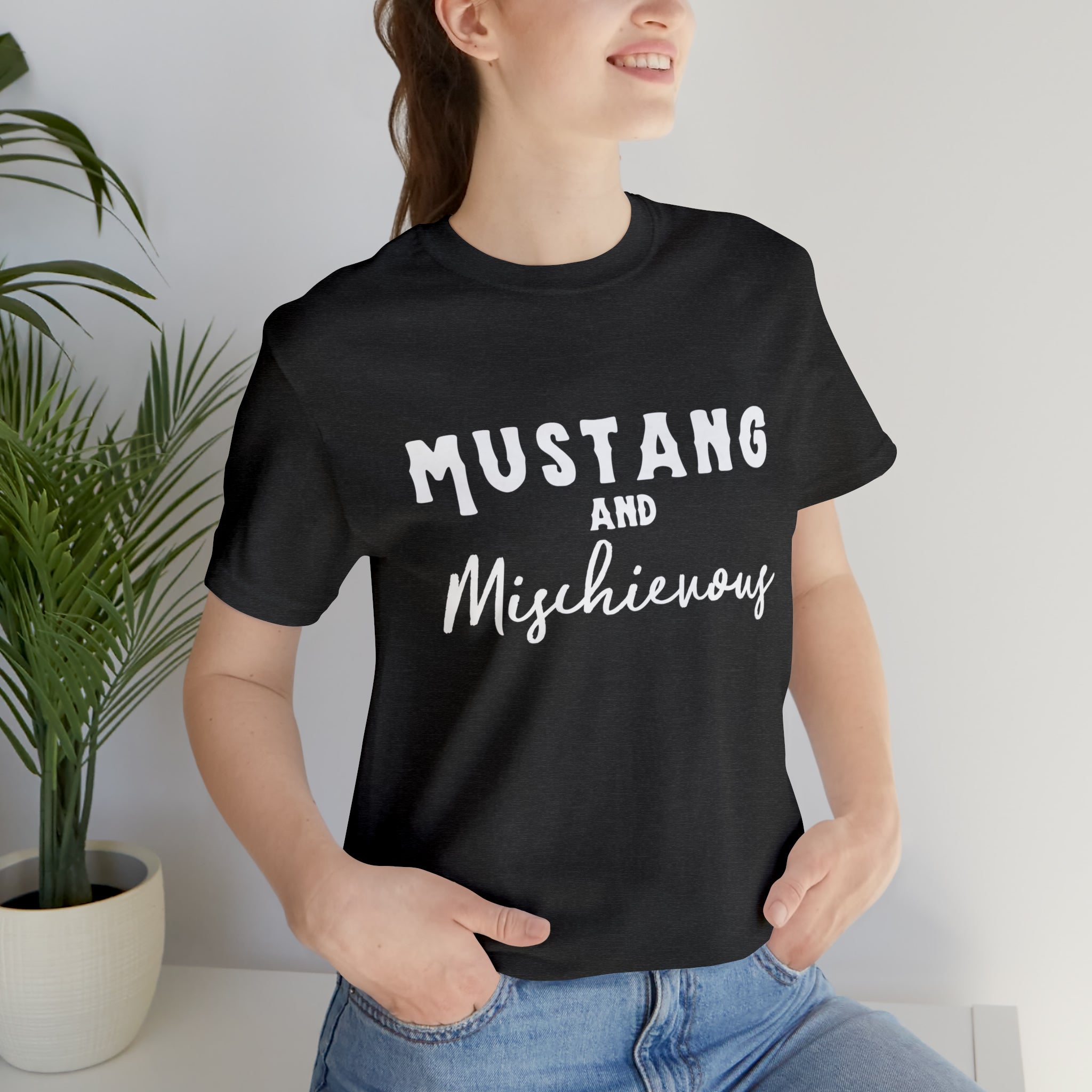 Mustang & Mischievous Short Sleeve Tee Horse Color Shirt Printify Dark Grey Heather XS 