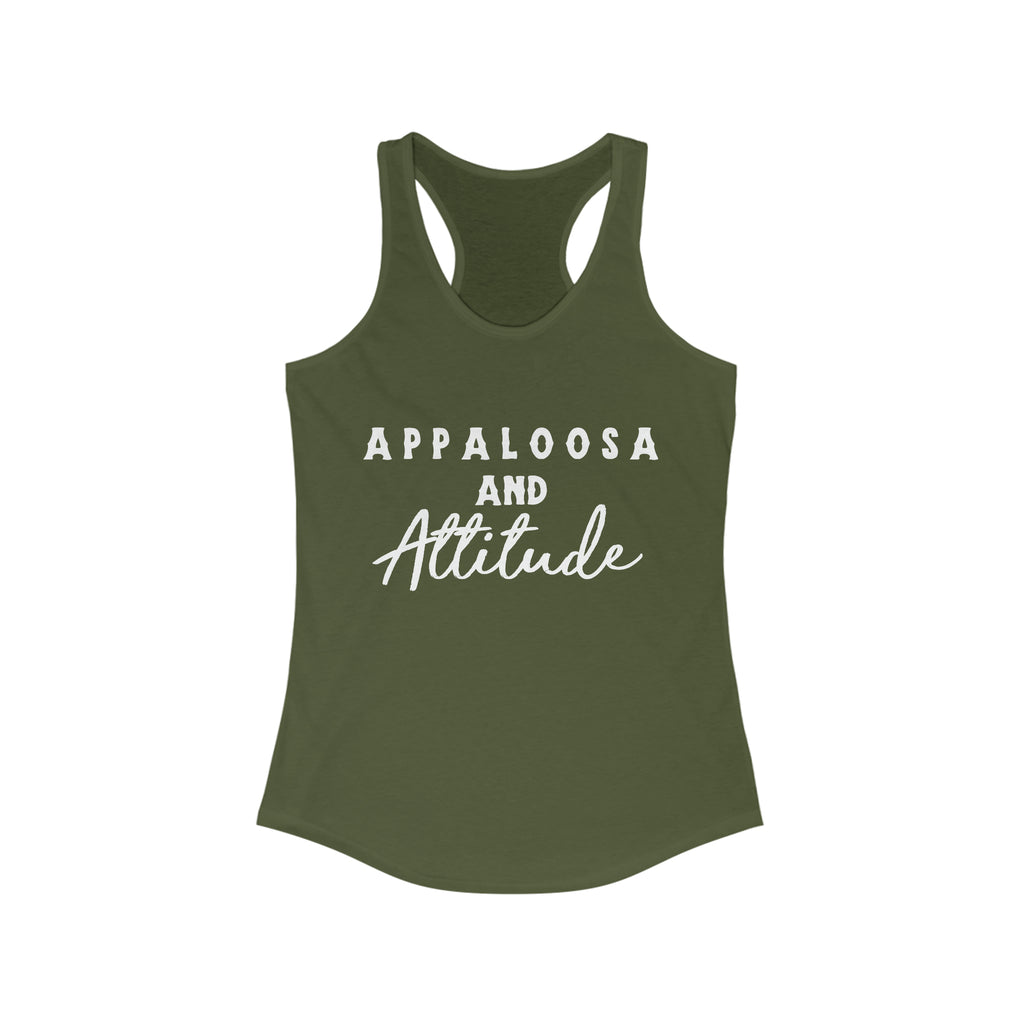 Western olive tank top with white lettering that reads "Appaloosa & Attitude".