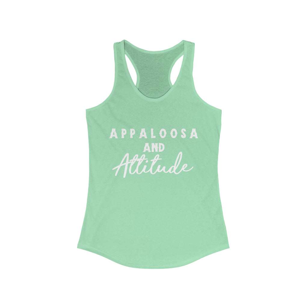 Western mint tank top with white lettering that reads "Appaloosa & Attitude".